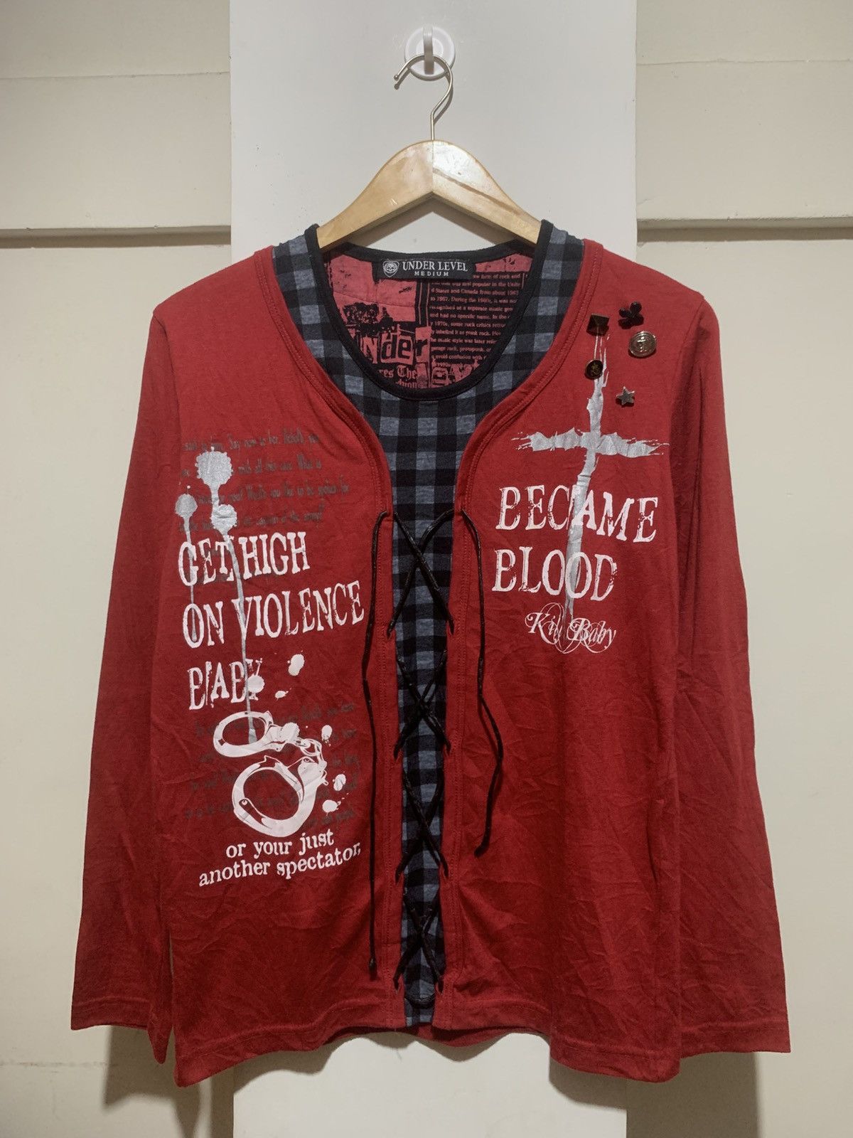 Japanese Brand Y2K Under Level Laced Double Layer Longsleeve Gothic Punk Size US M / EU 48-50 / 2 - 1 Thumbnail