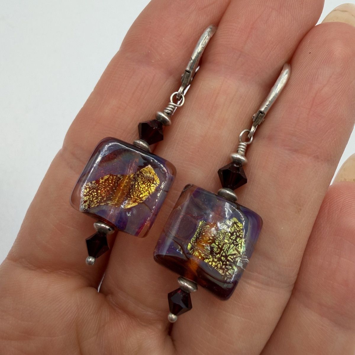 Vintage Vintage Murano Glass 925 Sterling Silver Earrings Dangle Size ONE SIZE - 2 Thumbnail