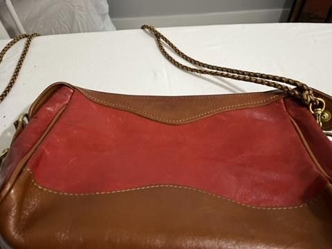 Designer Stylish Red and Brown Leather Handbag Size ONE SIZE - 4 Thumbnail