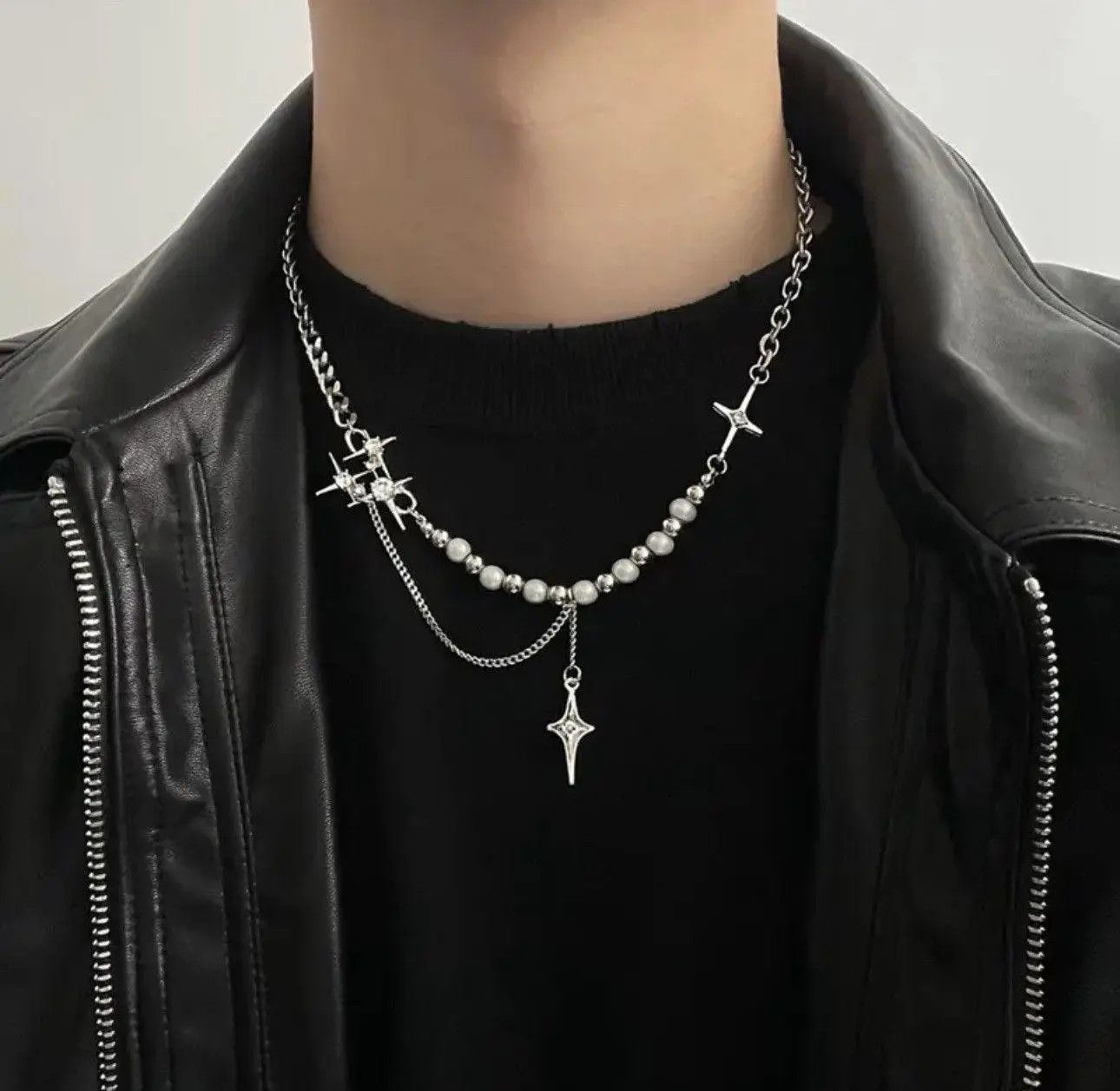 Jewelry Cross Beaded Silver Necklace Size ONE SIZE - 1 Thumbnail