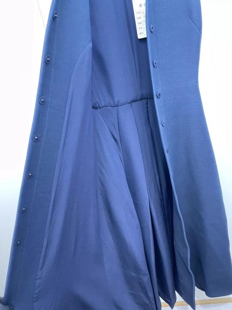 Dior Dior Dark blue stand-up collar waisted long dress 2504-Next Size XS / US 0-2 / IT 36-38 - 5 Thumbnail