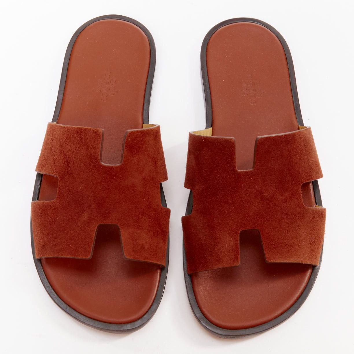 Hermes HERMES Izmir brown suede goatskin leather H cut out flat sandals EU41 Size US 8 / EU 41 - 1 Thumbnail