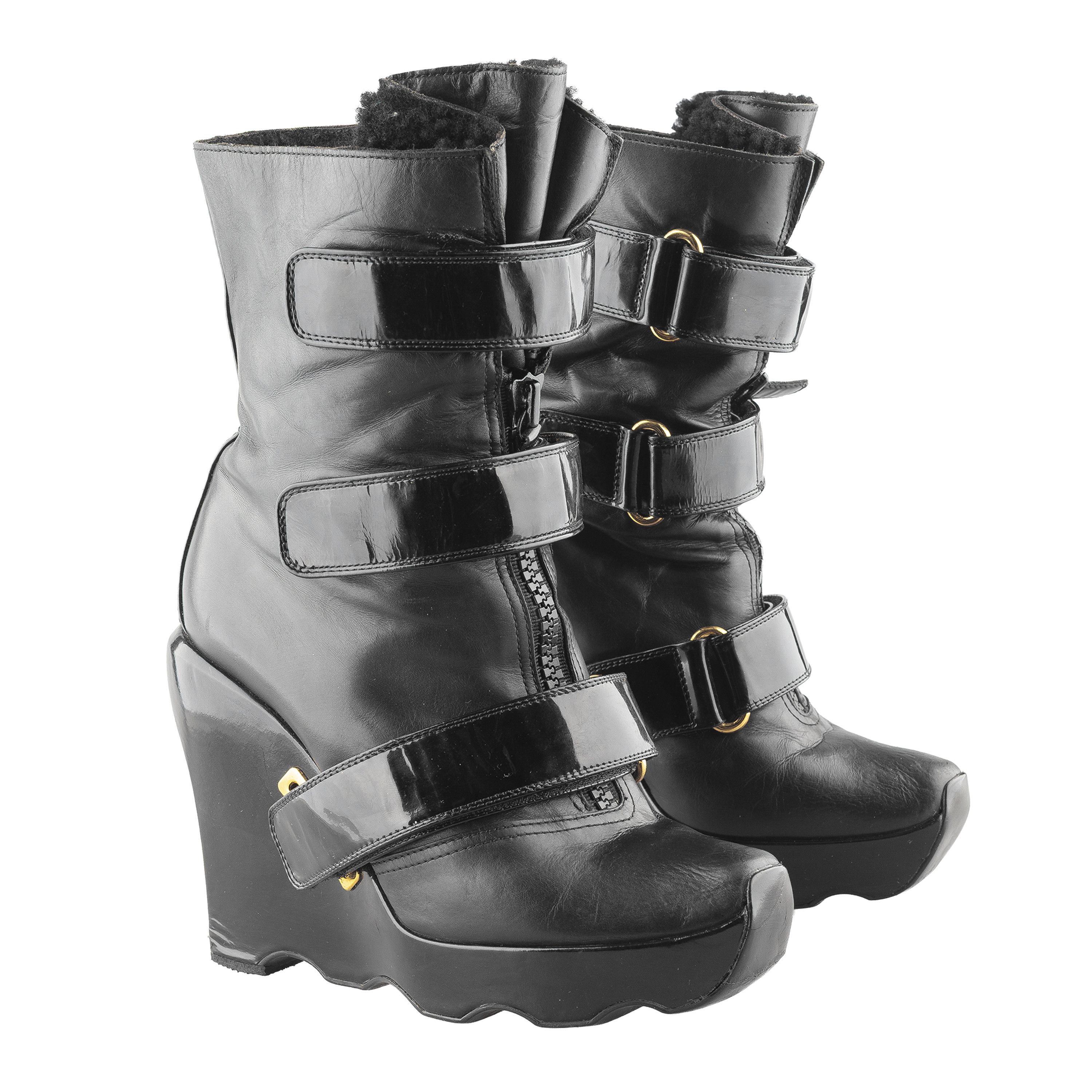 Louis Vuitton Louis Vuitton 2006 Ready-to-Wear Black Leather Wedge Boots Size US 6 / IT 36 - 1 Thumbnail
