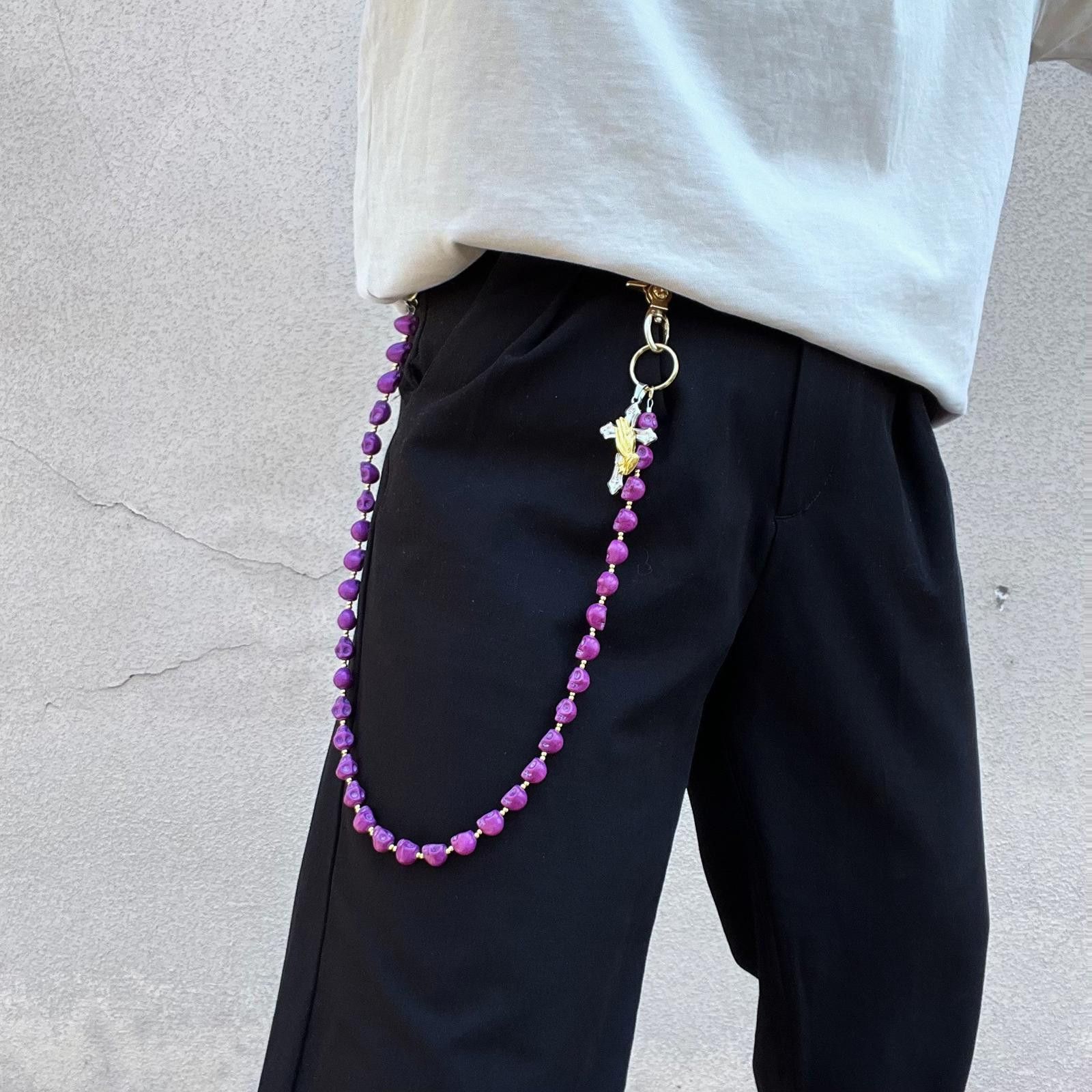 Other Skull Purple Beaded Cross Keychain, Belt Chain, Pants Chain Size ONE SIZE - 2 Thumbnail