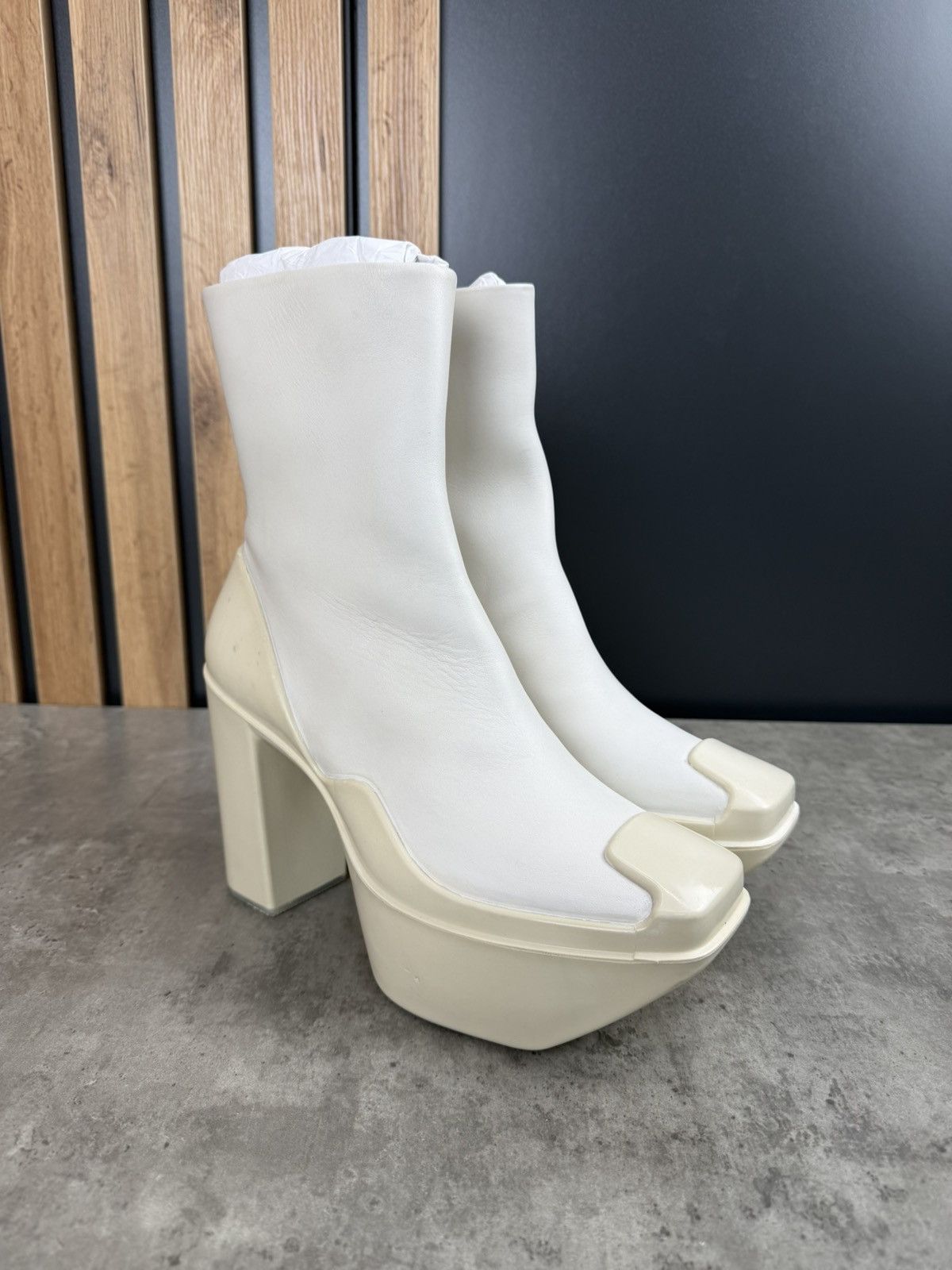 Peter Do at.kollektive x Peter Do Leather Platform Ankle Boots White Size US 10 / IT 40 - 1 Thumbnail