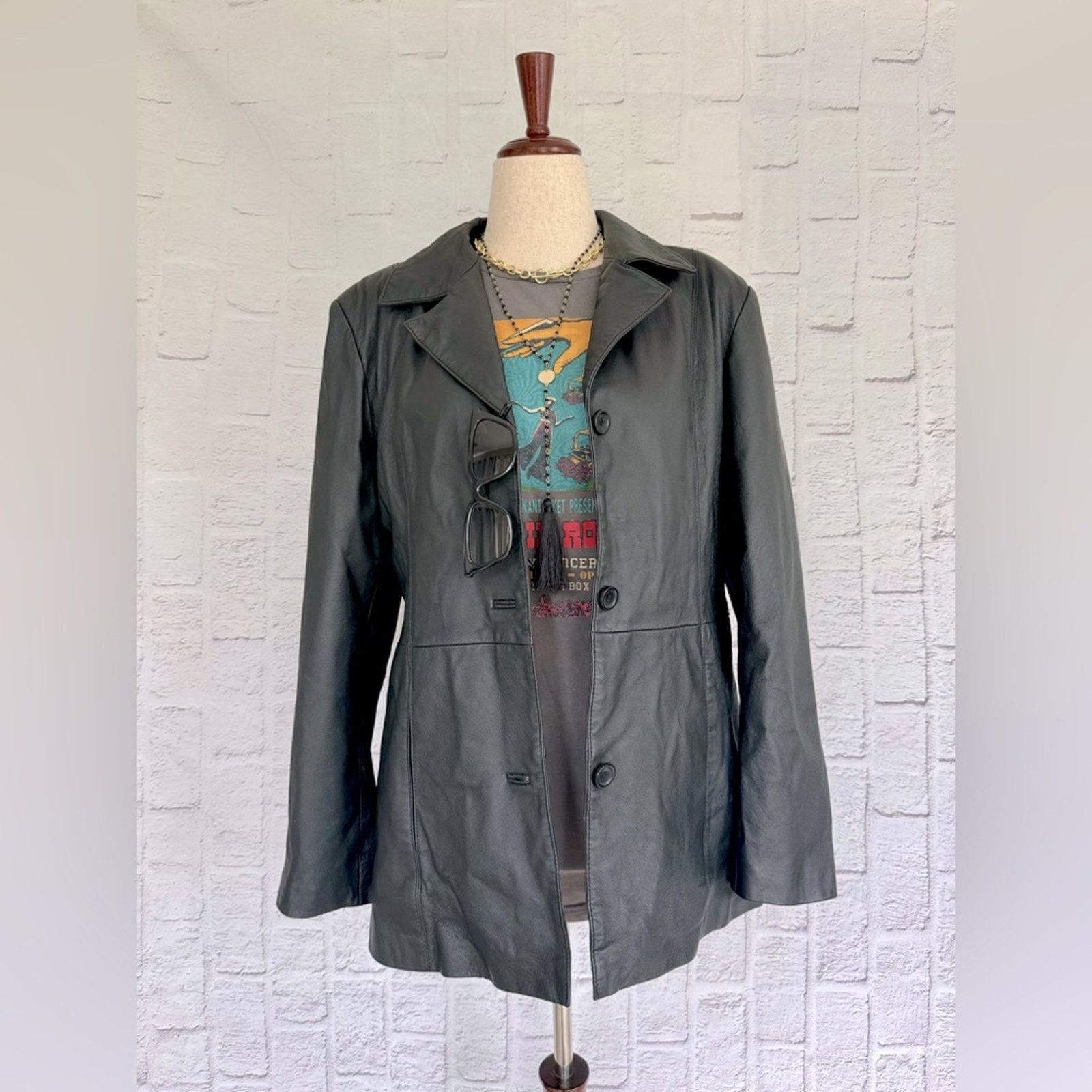 Vintage 100% Leather Vintage Style Blazer. DIALOGUE Leather Jacket Size L / US 10 / IT 46 - 1 Thumbnail