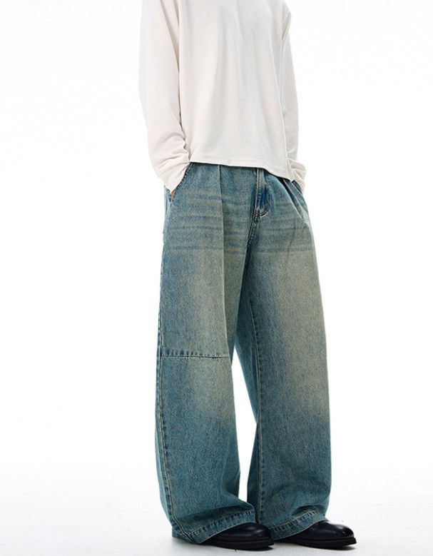 Japanese Brand American street whiskered baggy men's wide-leg curved jeans Size US 32 / EU 48 - 3 Thumbnail