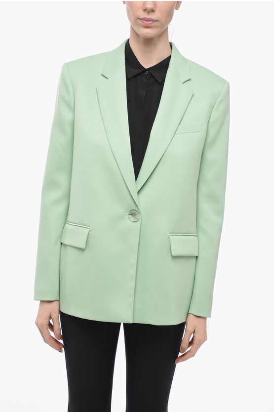 image of The Attico Virgin Wool Blazer With Flap Pockets in Green, Women's (Size Medium)