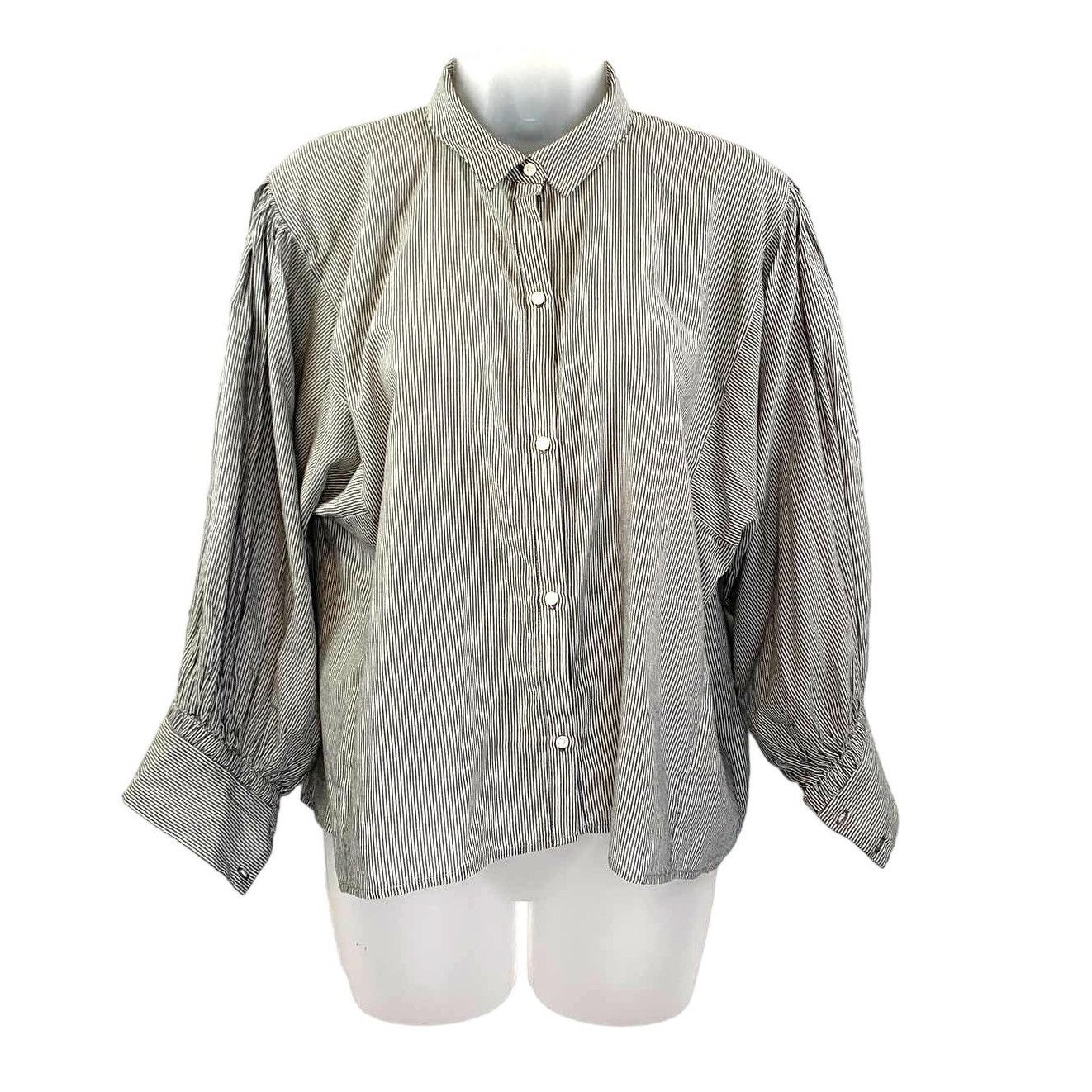 image of Nili Lotan Trenton Stripe Cotton Shirt Gray White in Grey, Women's (Size XS)