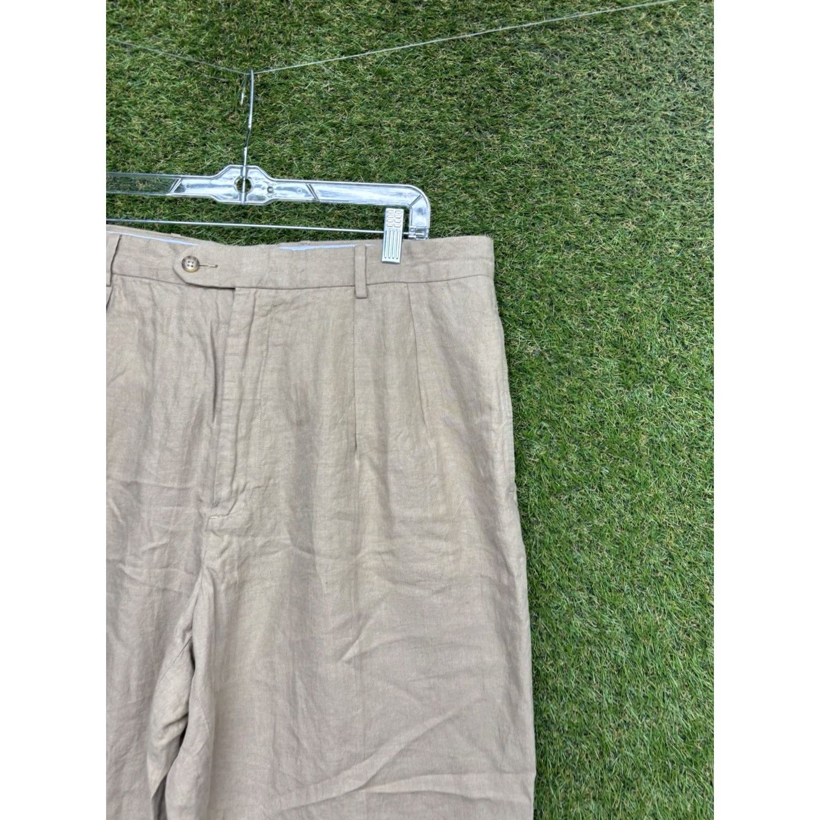Cremieux Daniel Cremieux Soiree Linen Pants Mens 38x30 Khaki Dress Linen Straight Pants Side Pocket Beige Regular Mens Size US 38 / EU 54 - 2 Thumbnail