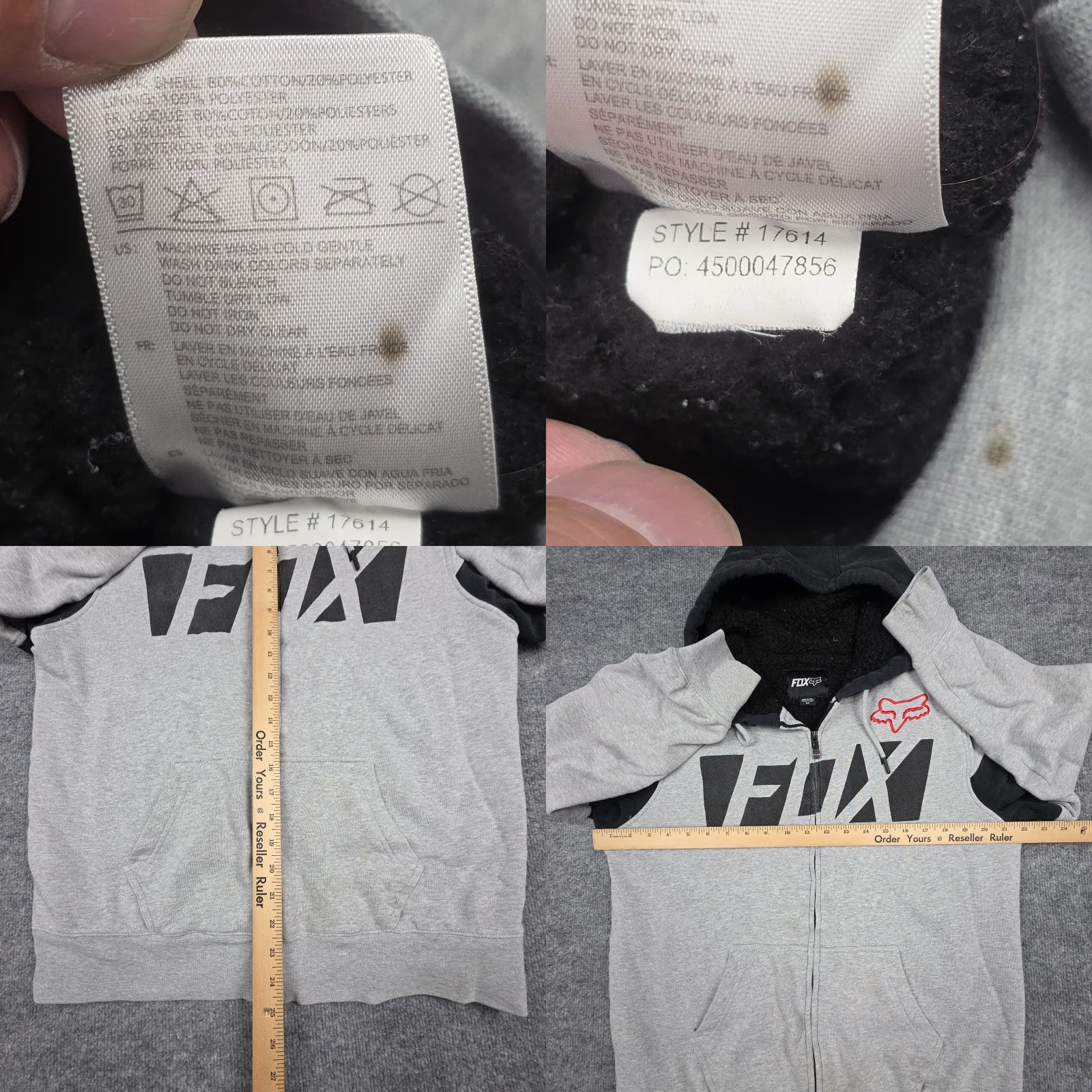 Fox Racing Fox Racing Hoodie Zip Up Men's Medium Gray Spellout Graphic Sherpa Lined Camouflage Full Zip Hooded Pockets Graphic Print Logo Embroidered Fox Racing Size US M / EU 48-50 / 2 - 9 Thumbnail