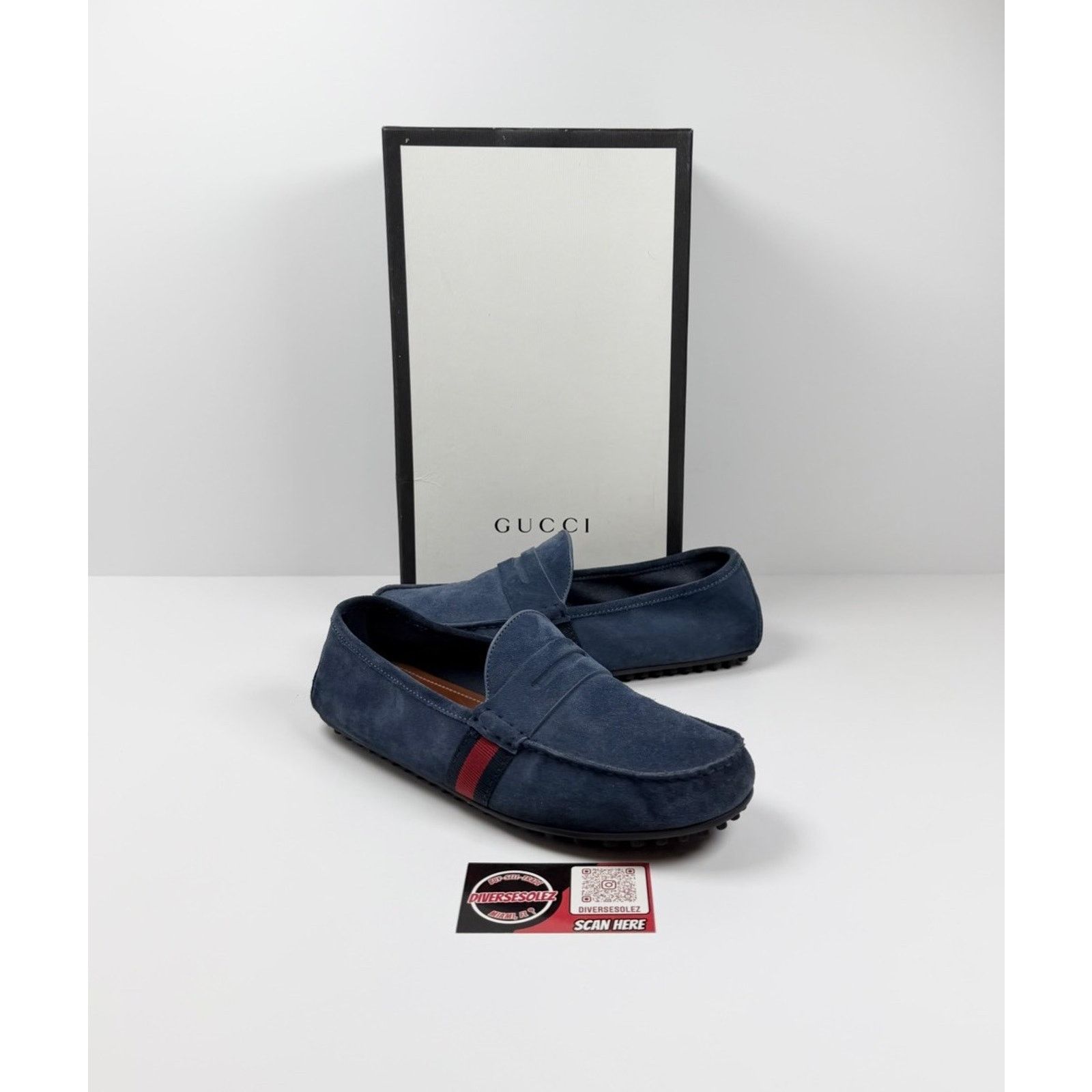 Gucci Size 9US - Gucci Blue Suede Web Accent Loafers Size US 9 / EU 42 - 1 Thumbnail