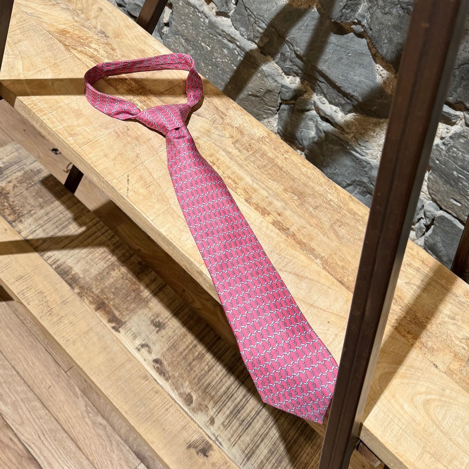 Hermes Hermès Chain-link Pink Silk Tie Size ONE SIZE - 1 Thumbnail