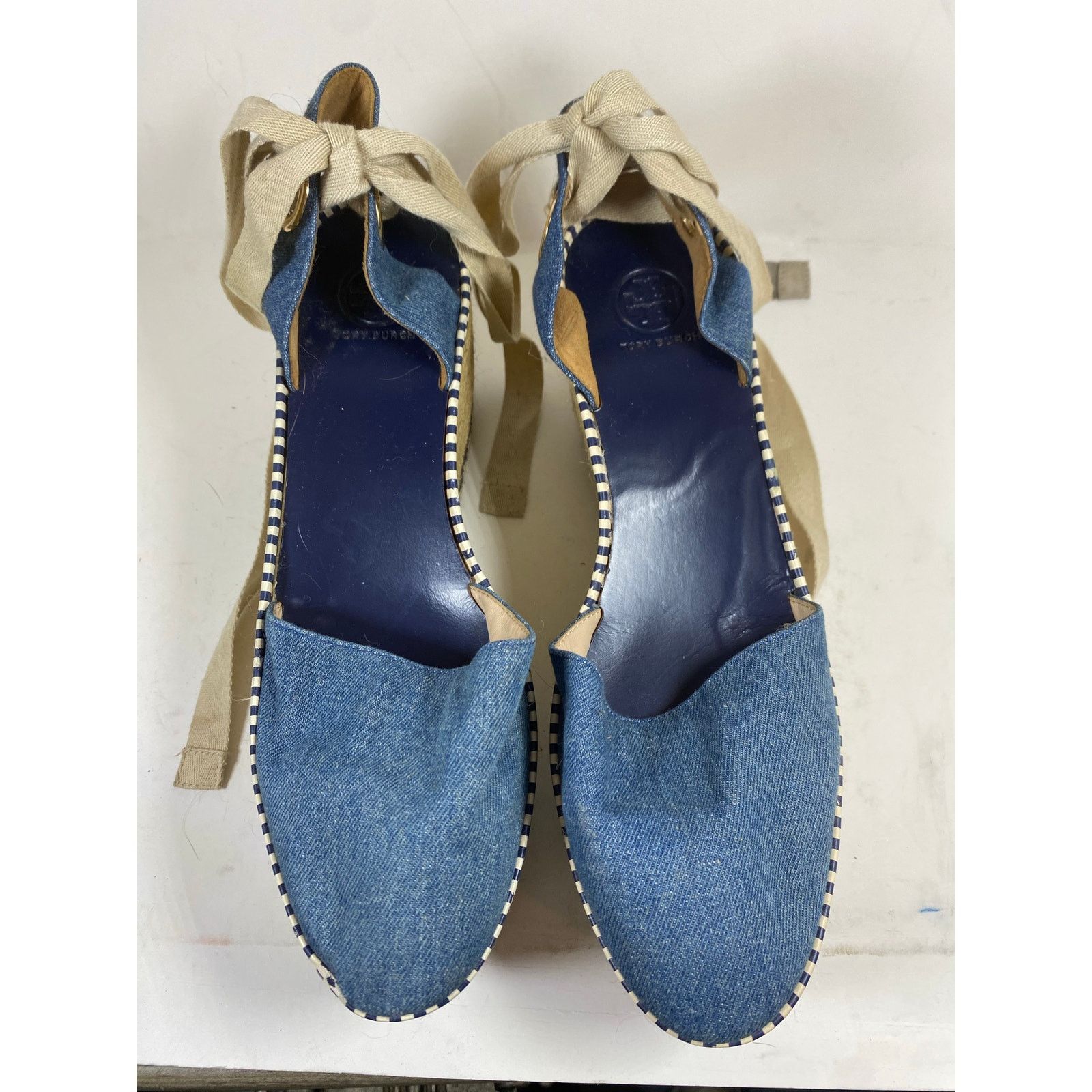 Tory Burch Tory Burch Dandy Blue Denim Espadrille Ankle Wrap Wedges 9W Size US 9 / IT 39 - 3 Thumbnail