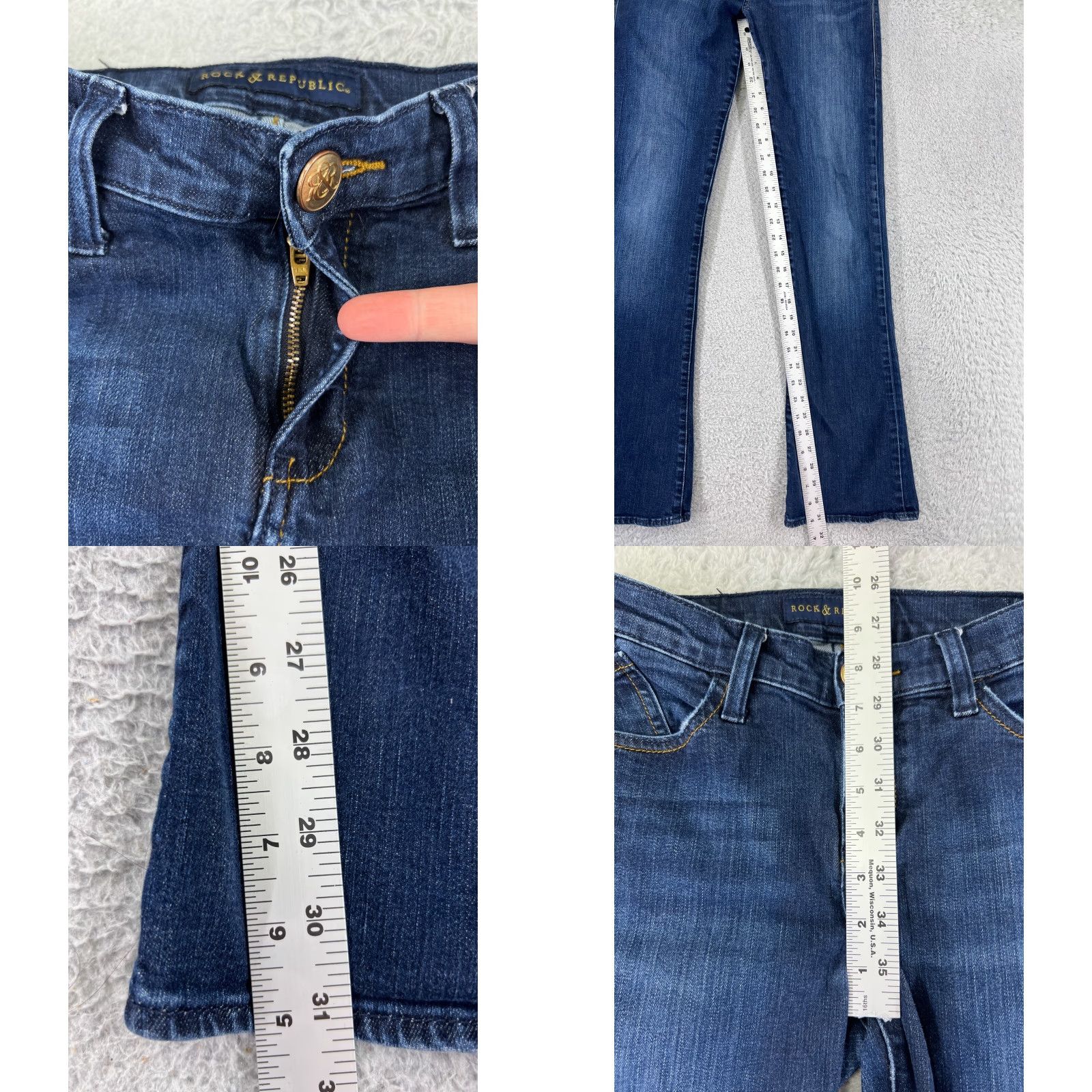 Vintage Rock & Republic Jeans Womens 8 Blue Denim Flared 5-Pocket Regular Stretch Cotton Blend Rock Pattern Vintage: No Size 30" / US 8 / IT 44 - 8 Thumbnail