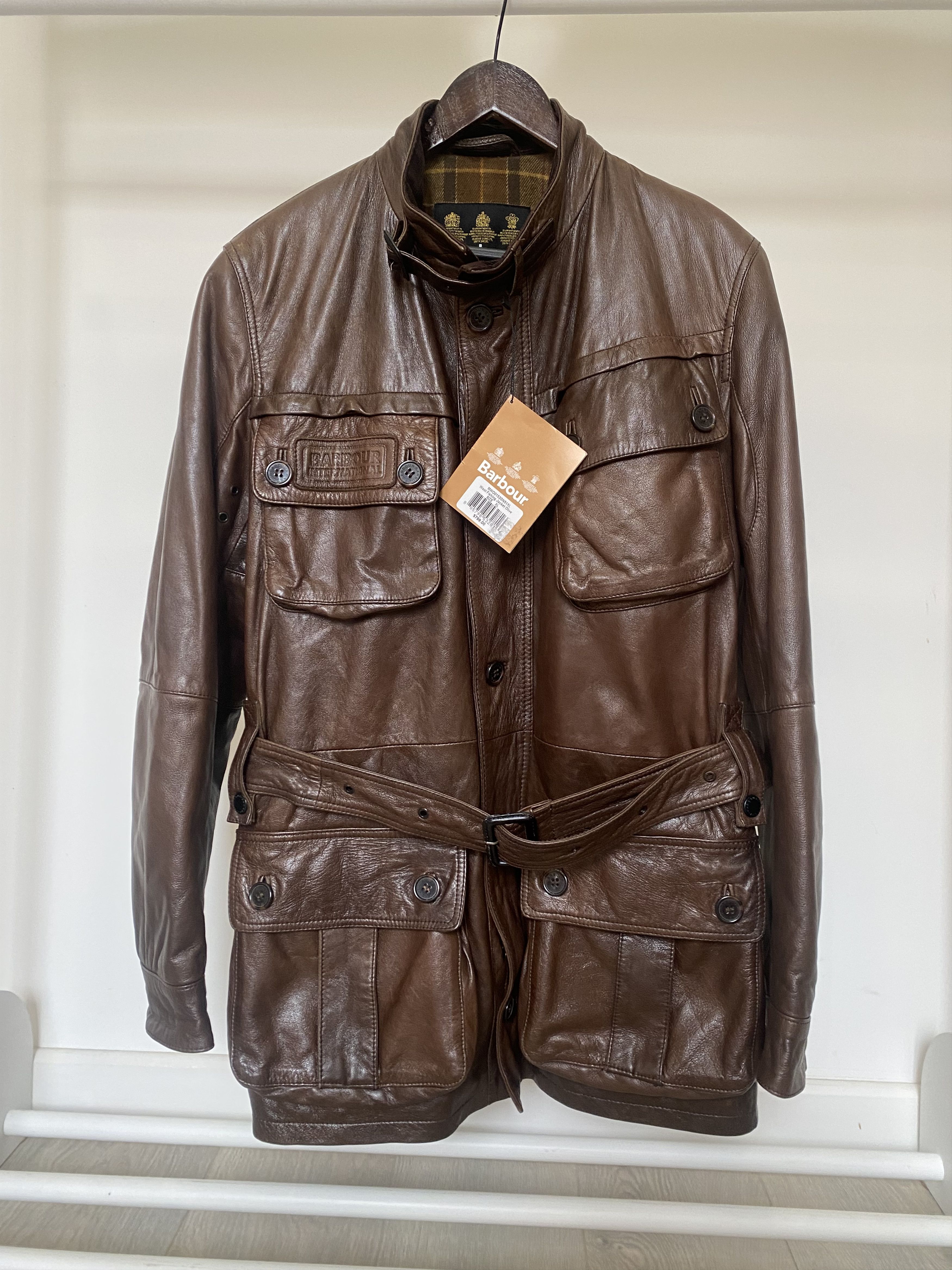 image of Barbour Vintage Leather International Jacket in Brown, Men's (Size Medium)