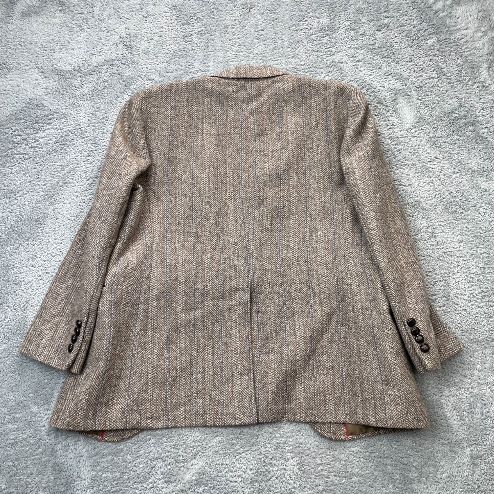 Vintage VTG Tweed Jacket Men L Brown Herringbone Wool Blazer 2 Piece Notch Lapel Single-Breasted 4-Button Size 42R - 6 Thumbnail