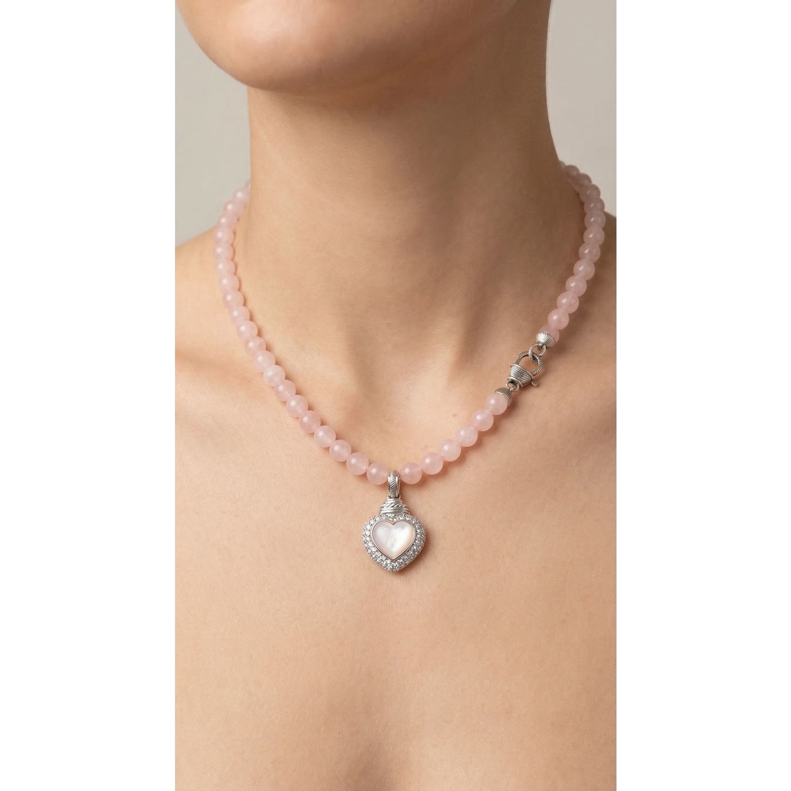 Judith Ripka Judith Ripka Sterling Silver Rose Quartz Heart Necklace Size ONE SIZE - 11 Thumbnail
