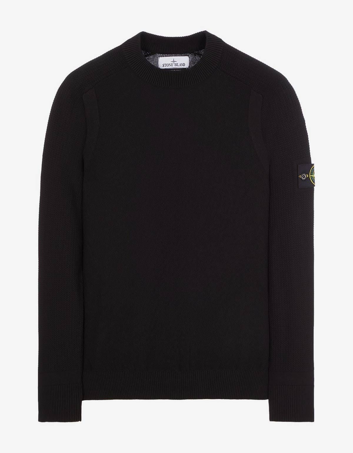 image of Stone Island Black Compass Logo Knitted Polo T-Shirt, Men's (Size 2XL)