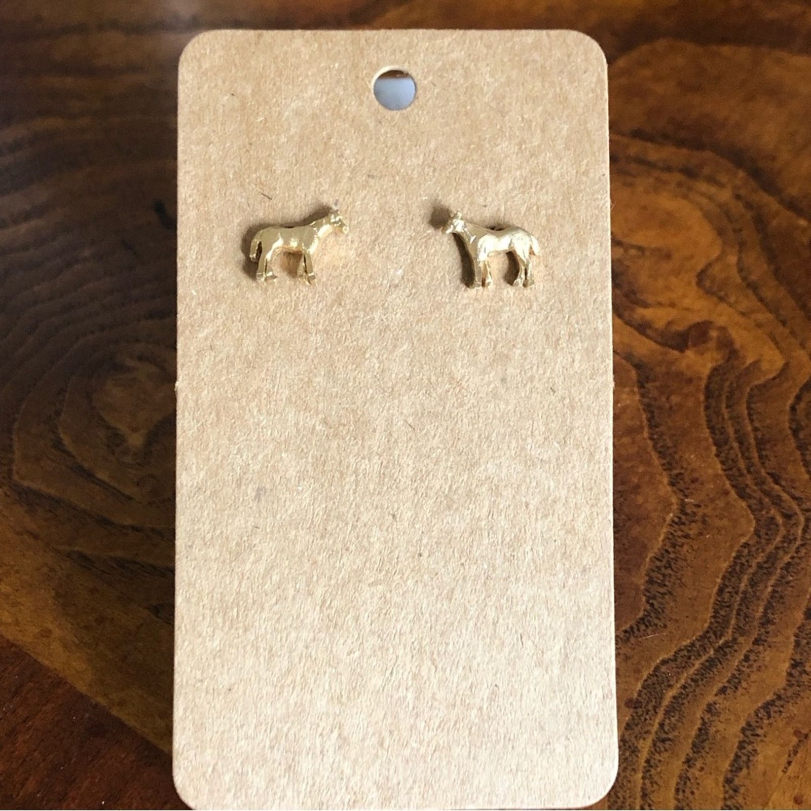 Jewelry Diamond cut matte gold tone horse pierced earrings Size ONE SIZE - 4 Thumbnail