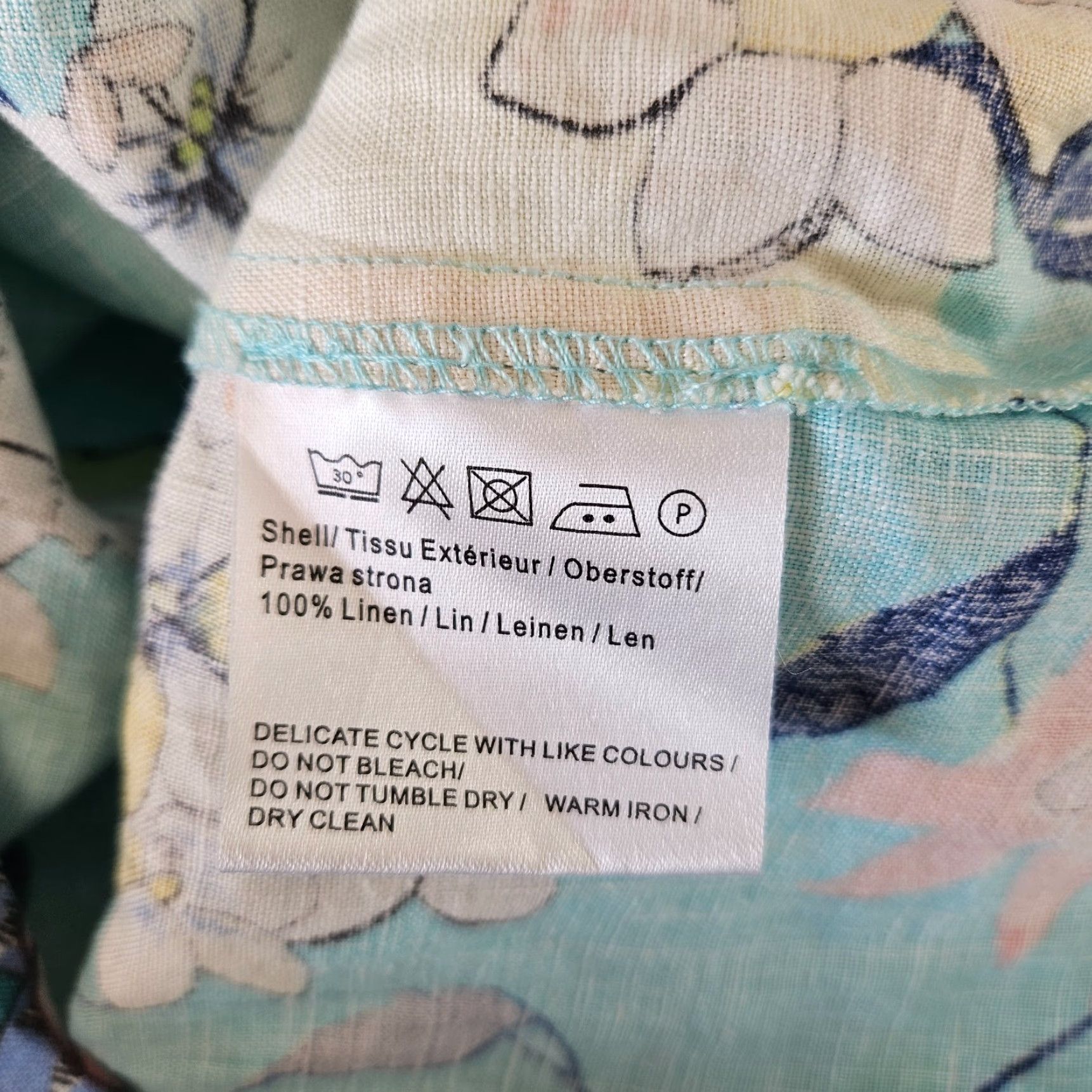 Vintage Malvin I Love Linen Womens Dress L Blue Yellow Floral Belted Side Zip Knee Length A-Line Dress Womens Size L / US 10 / IT 46 - 4 Thumbnail