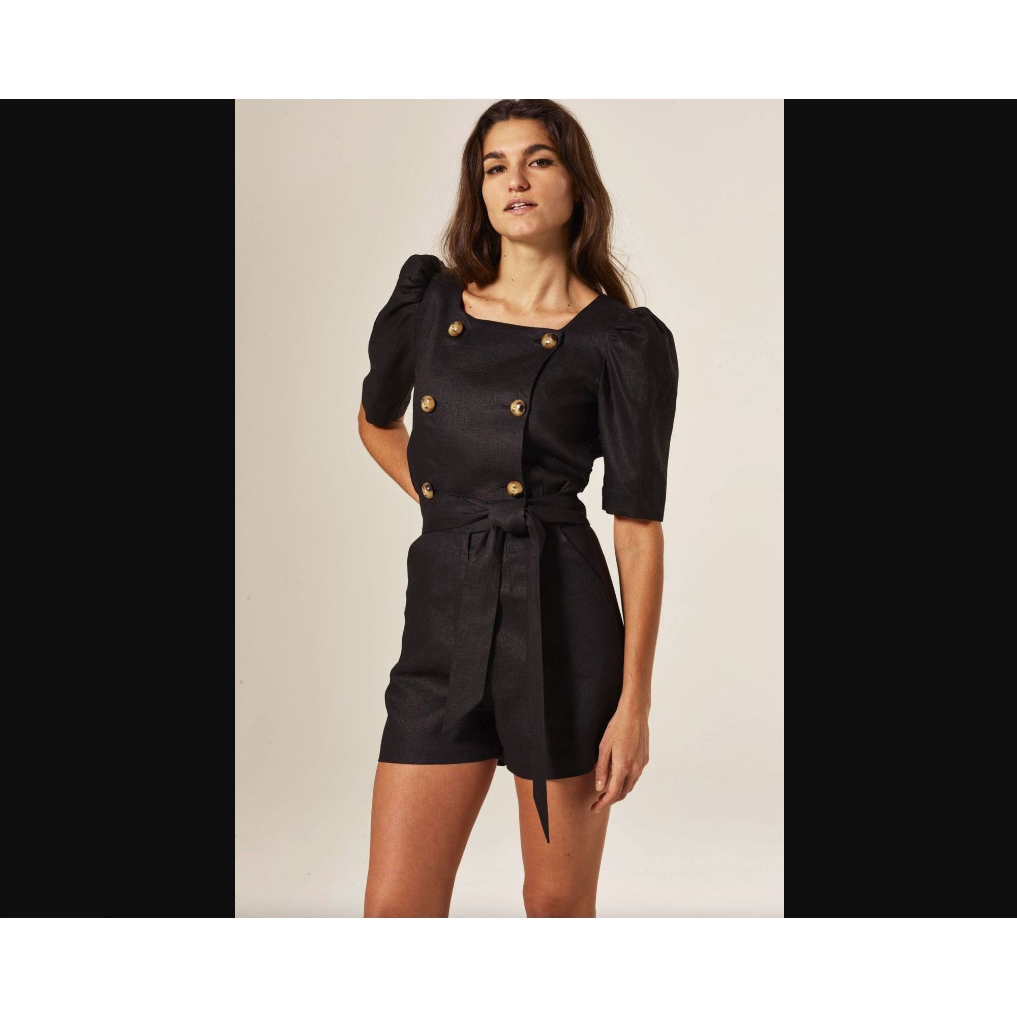 Lisa Marie Fernandez LISA MARIE FERNANDEZ Linen Top Short Set Black XS/S EUC $870 Size S / US 4 / IT 40 - 3 Thumbnail