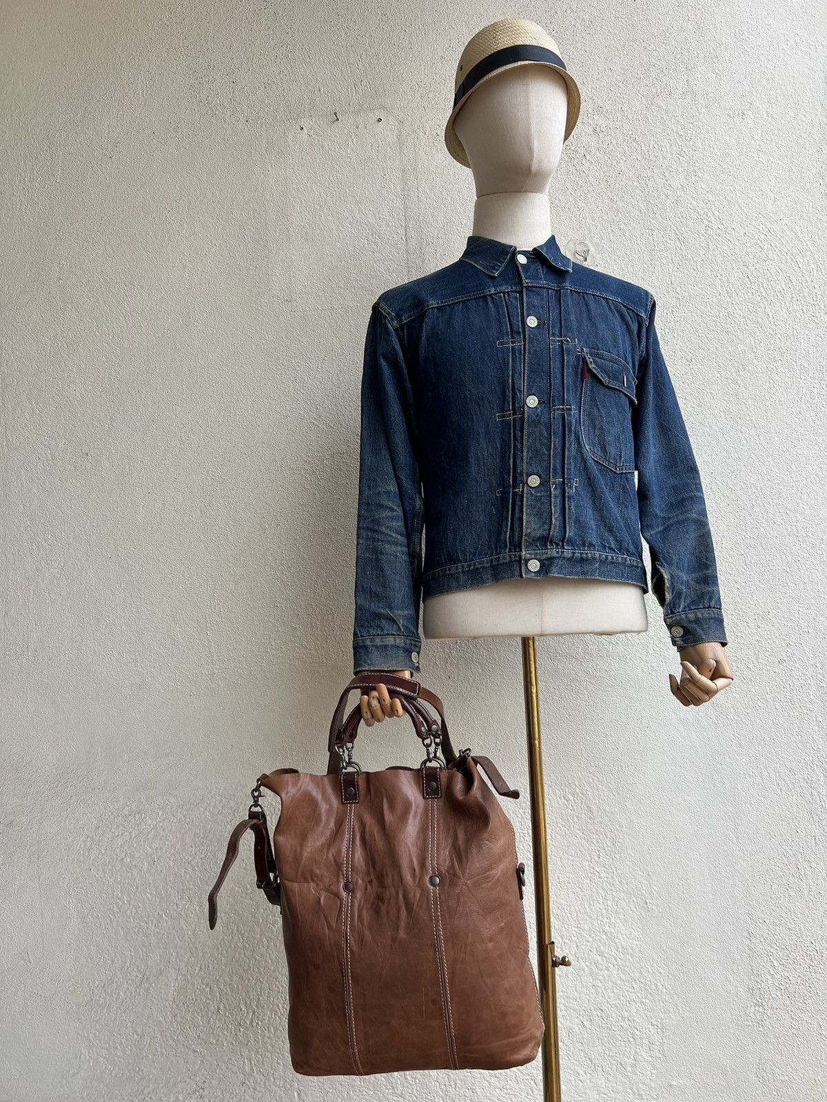Leather Vintage Rei Japan 2 Way Patina Leather Bag Size ONE SIZE - 3 Thumbnail