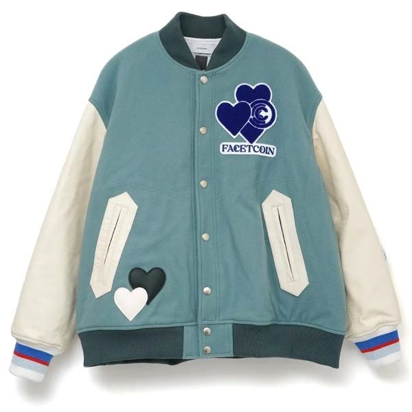 Other Other FACETASM × COIN PARKING DELIVERY × ROYAL FLASH LOVE PATCH STADIUM JACKET Wool Cow Leather Stadium Jacket Limited Leather Outerwear CPD-JK-M01 DUTY FREE for USA Size ONE SIZE - 1 Thumbnail