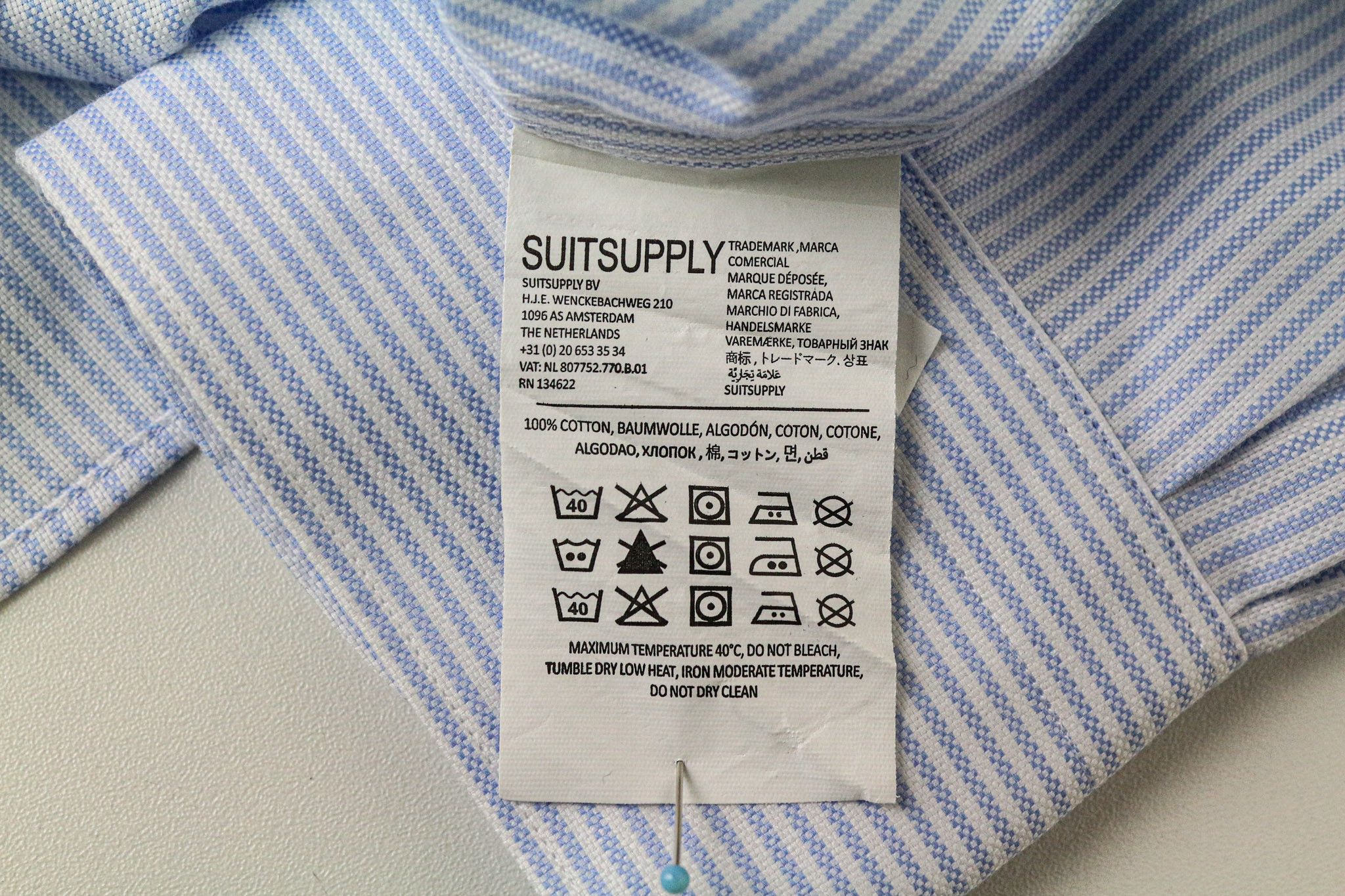 Suitsupply TRAVELLER 43/17 Extra Slim Blue Cotton Shirt 77612 Size 44R - 6 Thumbnail