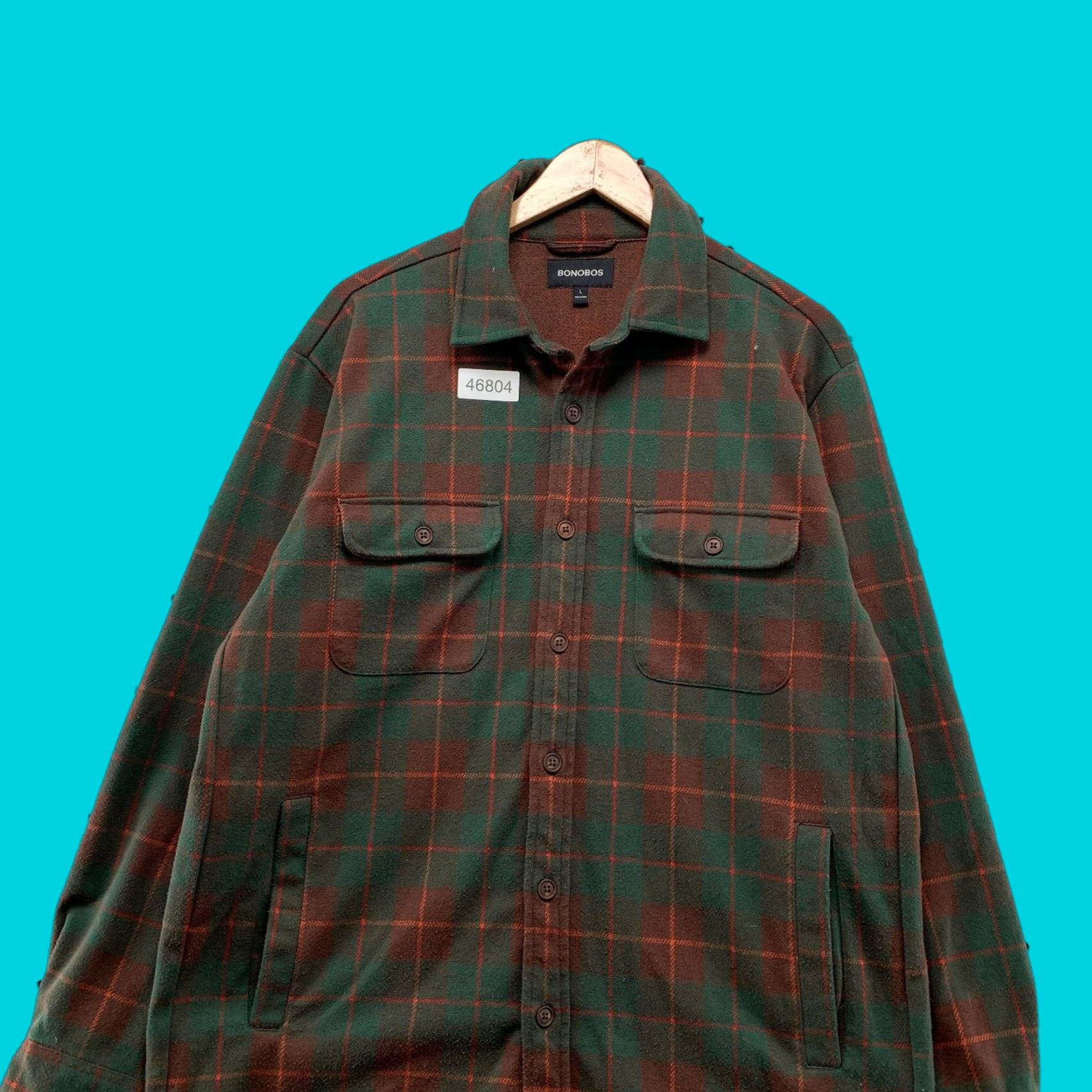 Bonobos Bonobos Button Shirt Jacket Mens Large Green Plaid Flannel Sportsman Shacket Size US L / EU 52-54 / 3 - 1 Thumbnail