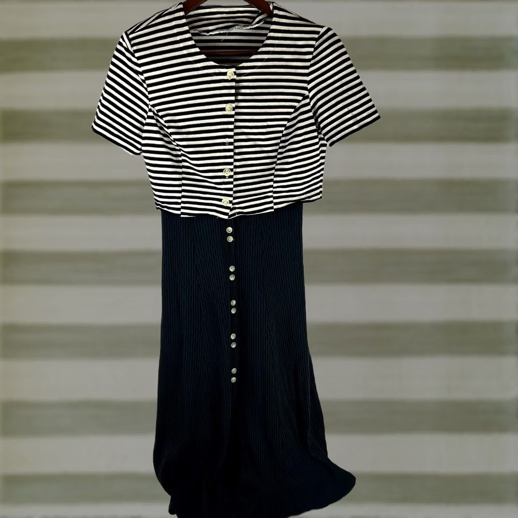 Vintage 2 Piece Striped Cardigan Maxi Ribbed Dress Set Size S / US 4 / IT 40 - 1 Thumbnail