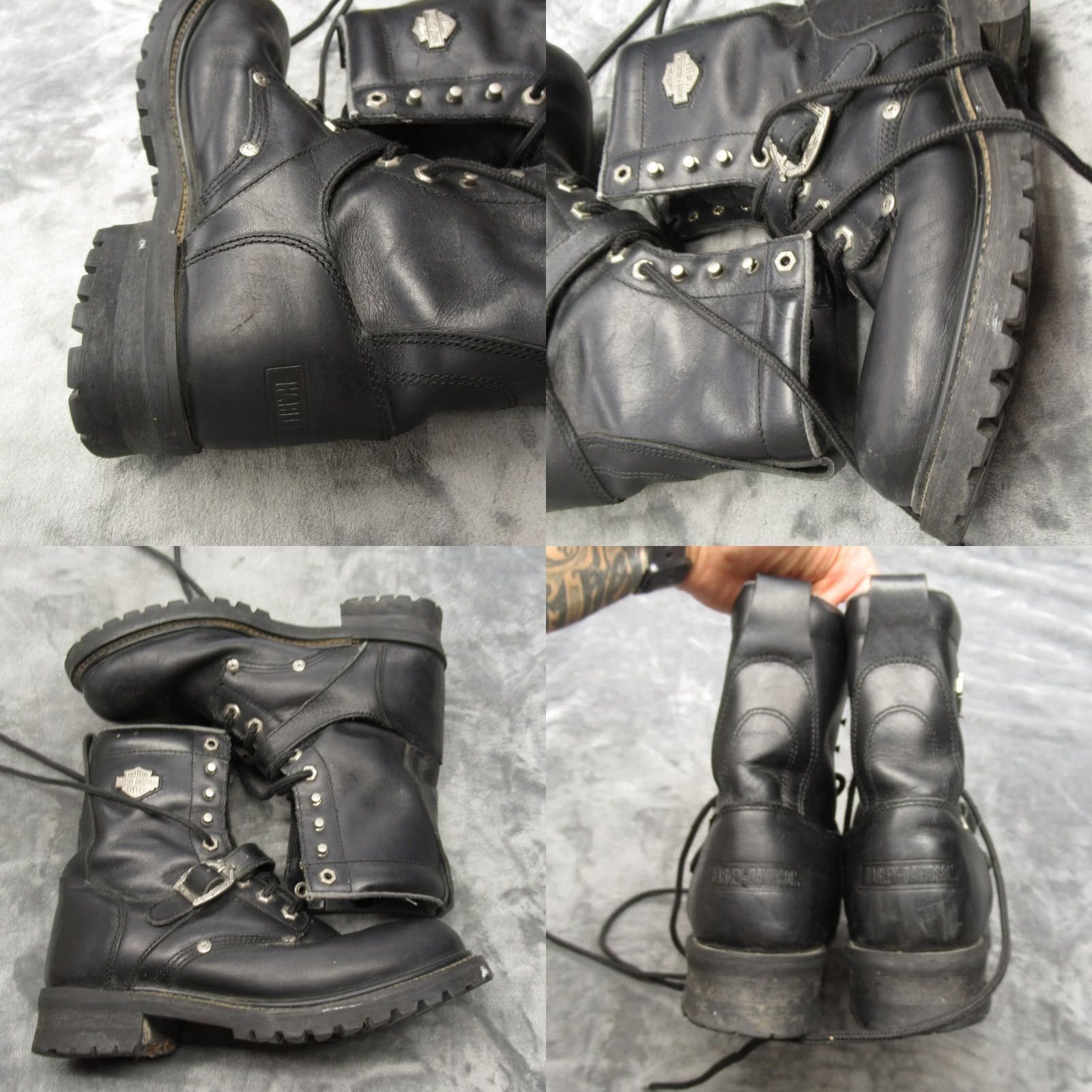 Harley-Davidson Black Leather Lace-Up Motorcycle Boots with Tan Welt Women main image 4