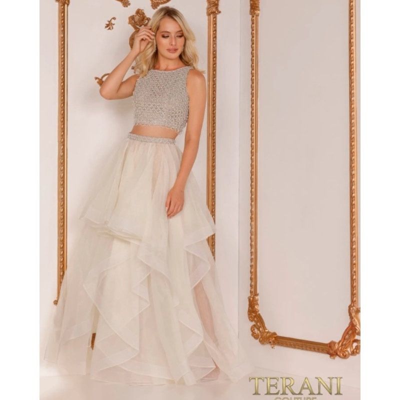 Neiman Marcus Terani Couture Ivory Beaded Ruffle Tiered Maxi Skirt SZ 8 Size 30" / US 8 / IT 44 - 1 Thumbnail