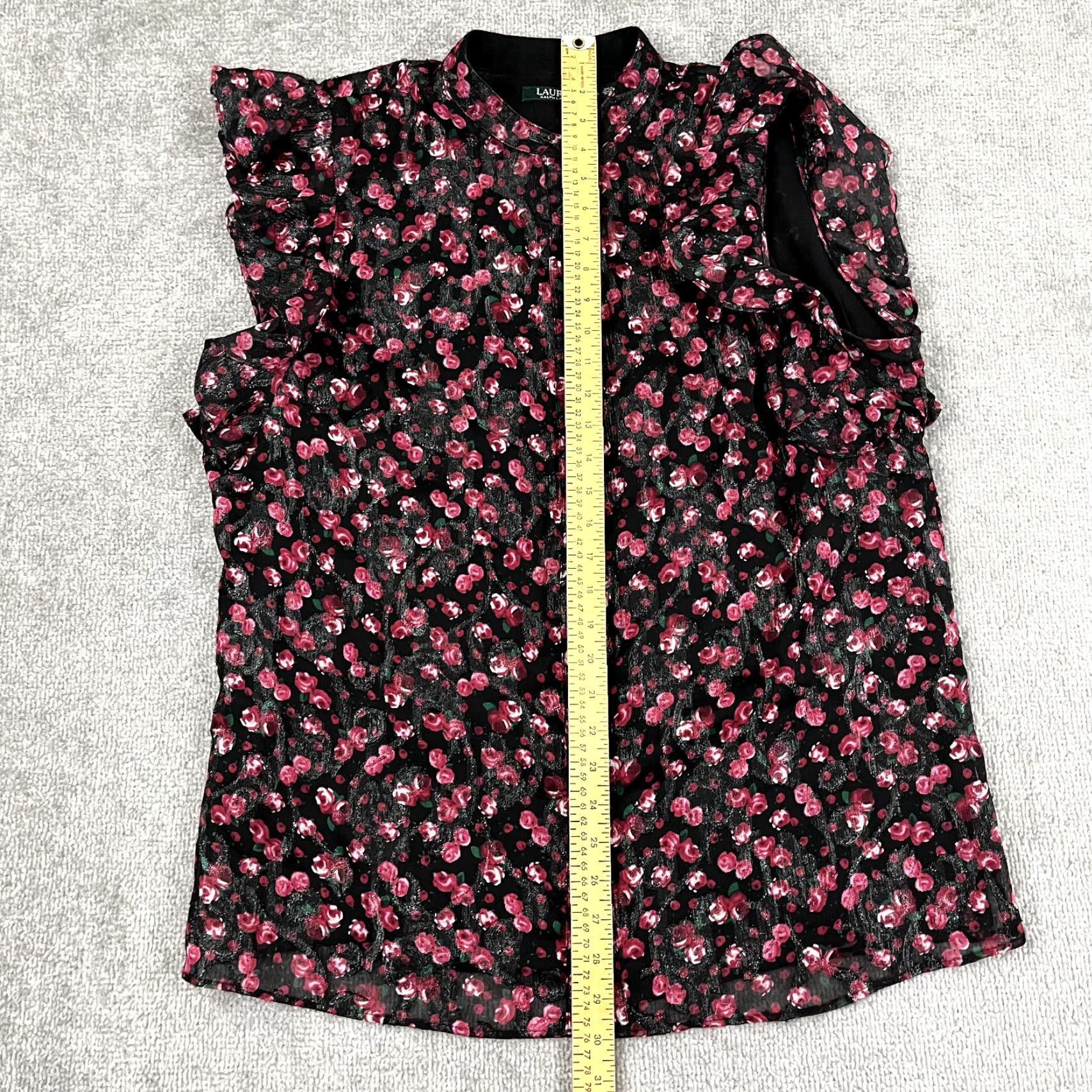 Ralph Lauren VINTAGE LAUREN RALPH LAUREN Shirt Women XL Red Black Floral Rose Button Up Ruffle Sleeve Size XL / US 12-14 / IT 48-50 - 3 Thumbnail