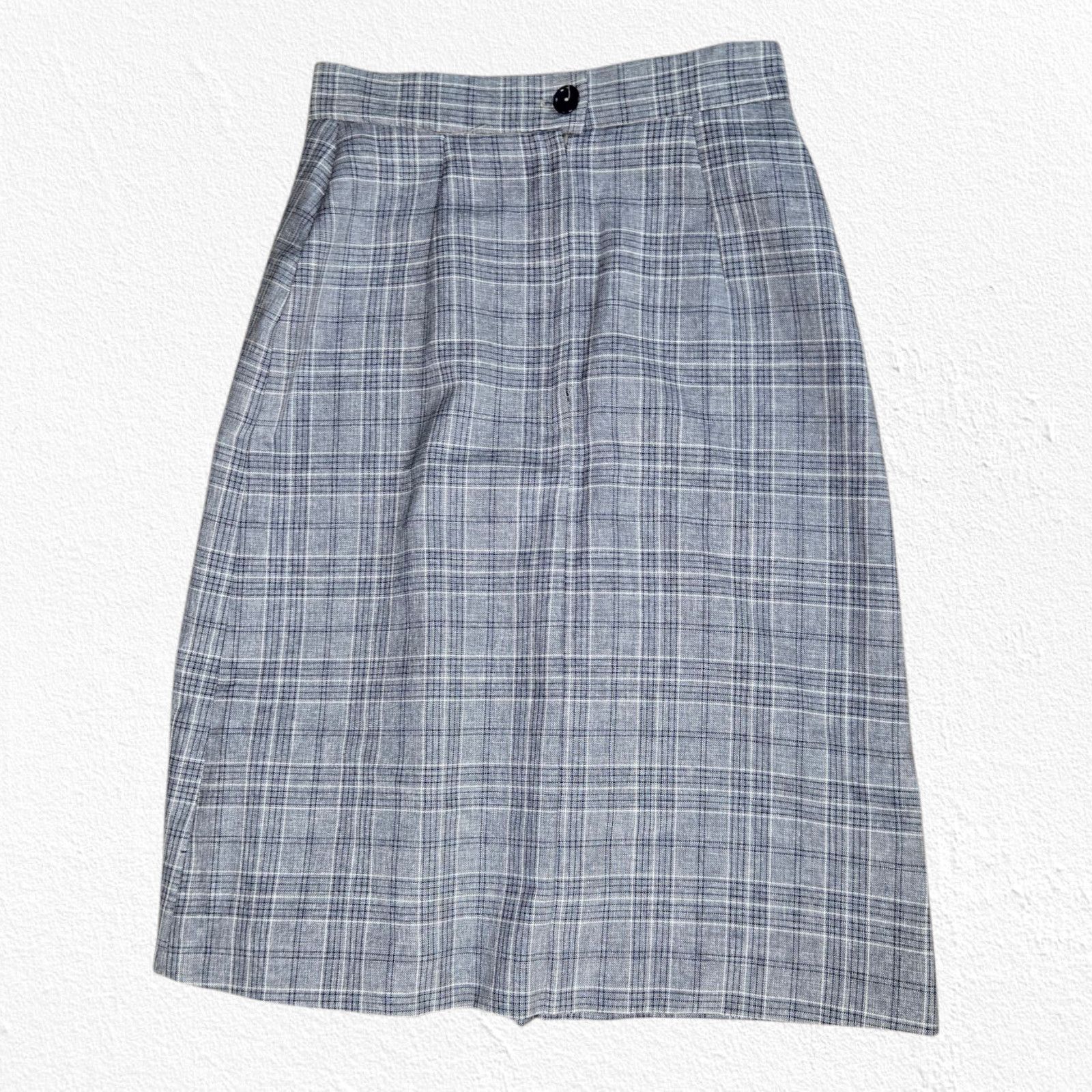 Vintage 1970s Gray Plaid Classic Midi Skirt Size 6 Size 28" / US 6 / IT 42 - 8 Thumbnail