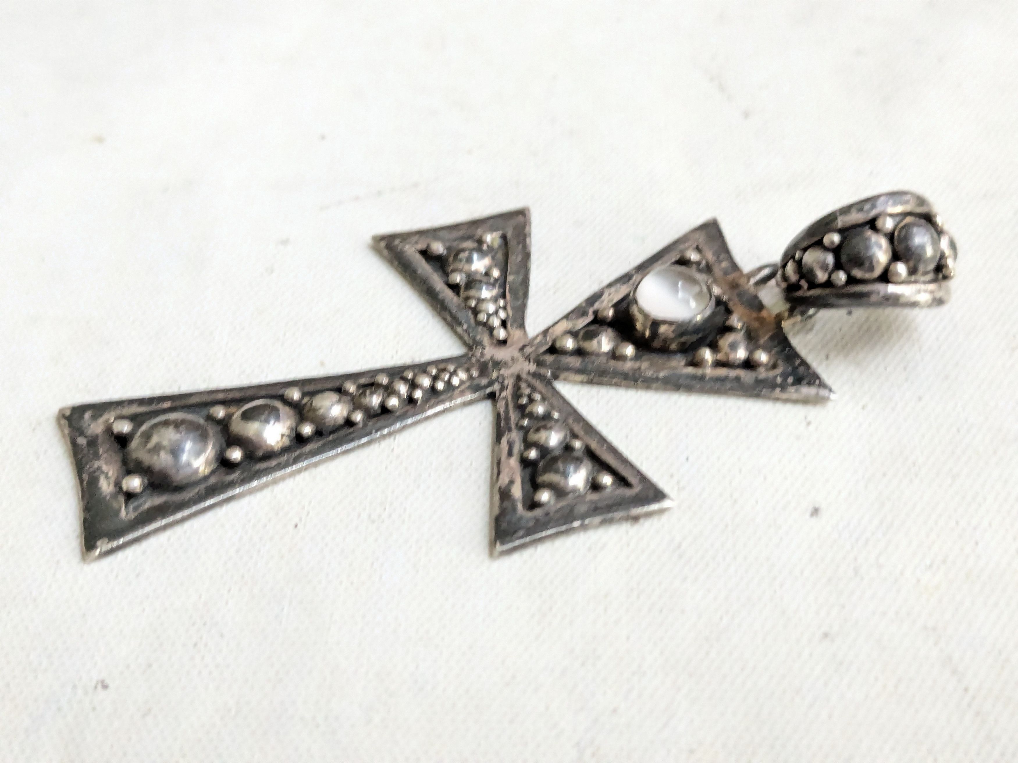 Jewelry Vintage Sterling Silver Cross Pendant Moonstone Size ONE SIZE - 5 Thumbnail