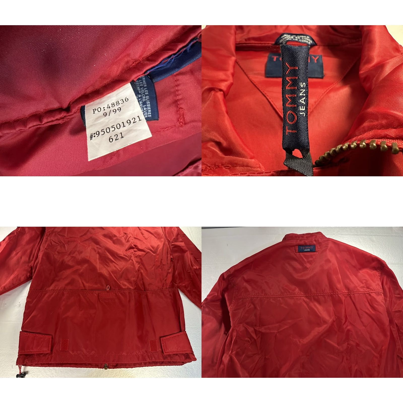 Tommy Hilfiger VTG Tommy Hilfiger Jeans Jacket Mens Medium Red Logo Windbreaker Hooded Nylon Front Zip Button Snap Sailor Windbreaker *Flaw" Size US 31 - 9 Thumbnail