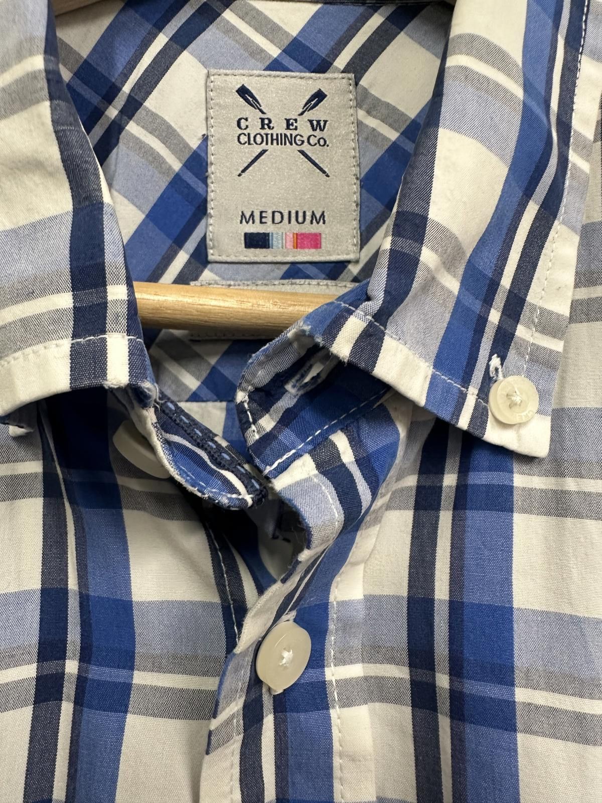 Other Crew Clothing Co. Men's Medium Blue and White Check Button-­ Size US M / EU 48-50 / 2 - 3 Thumbnail