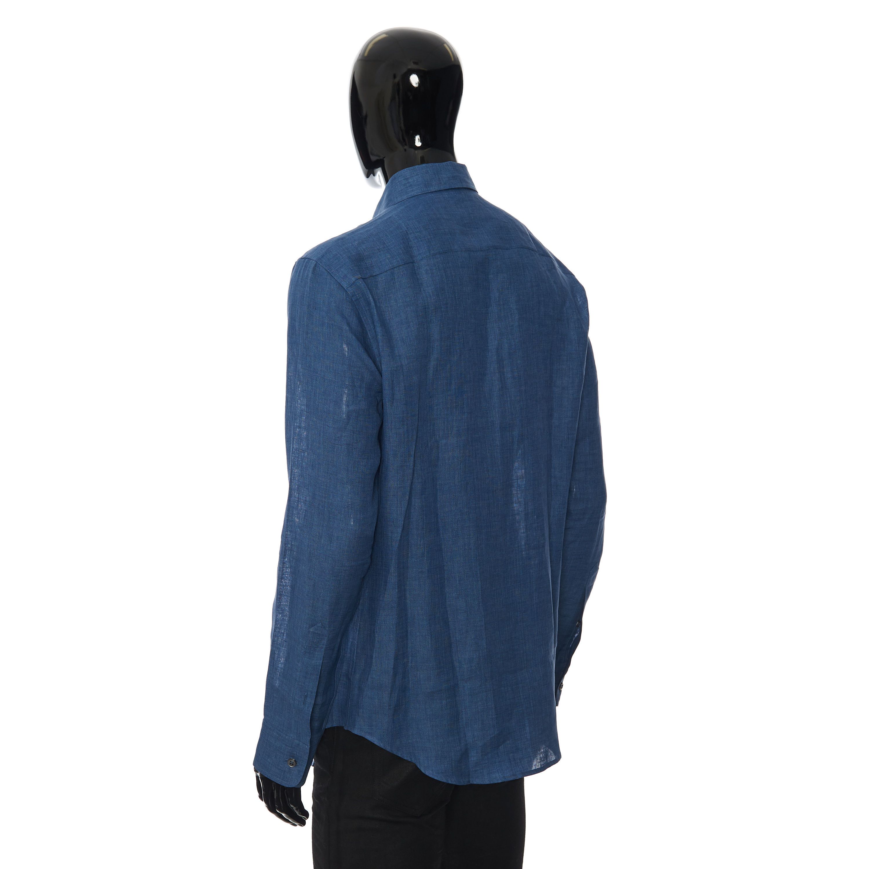 Brioni Royal Blue Linen Shirt - Longsleeve, Fitted Size US M / EU 48-50 / 2 - 4 Thumbnail