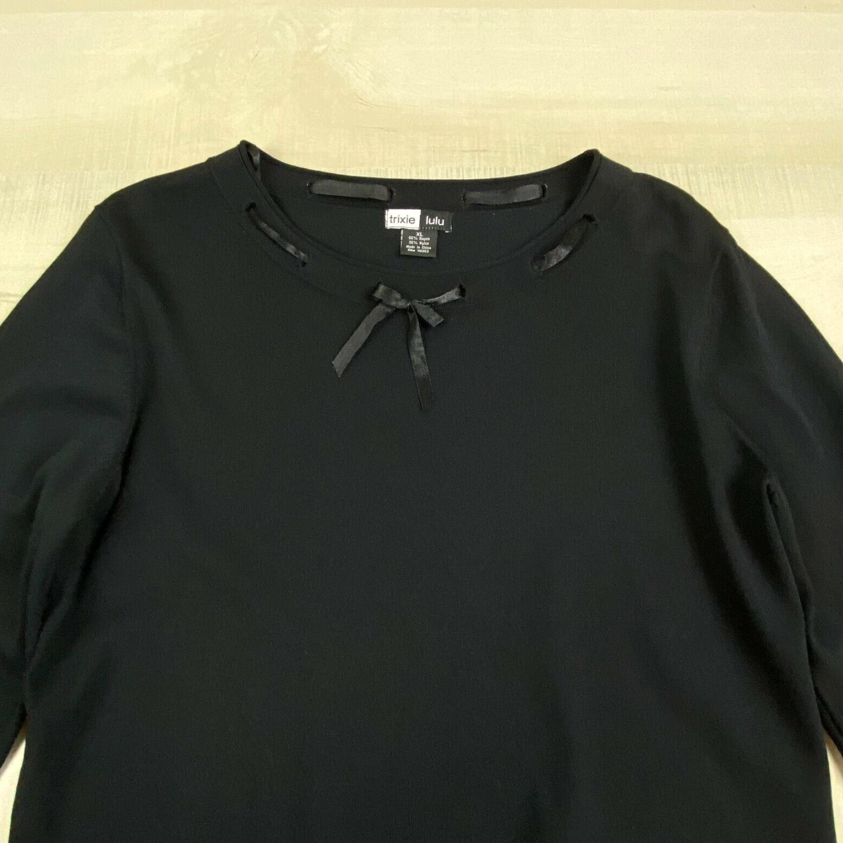 Vintage Trixie Lulu Womens Blouse XL Black 3/4 Sleeves Casual Ladies Size XL / US 12-14 / IT 48-50 - 2 Thumbnail