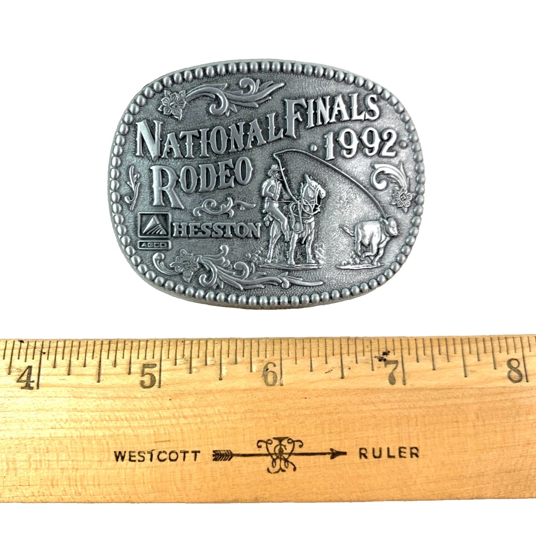 Vintage VINTAGE 1992 NFR NATIONAL FINALS RODEO Hesston Miniature Metal Belt Buckle ADM Size ONE SIZE - 5 Thumbnail