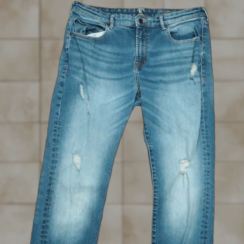 Prps PRPS Jeans Mens 36x34 Indigo Blue Le Sabre 5 Pocket Denim Distressed Straight R 34in Inseam Mens Size US 36 / EU 52 - 1 Thumbnail