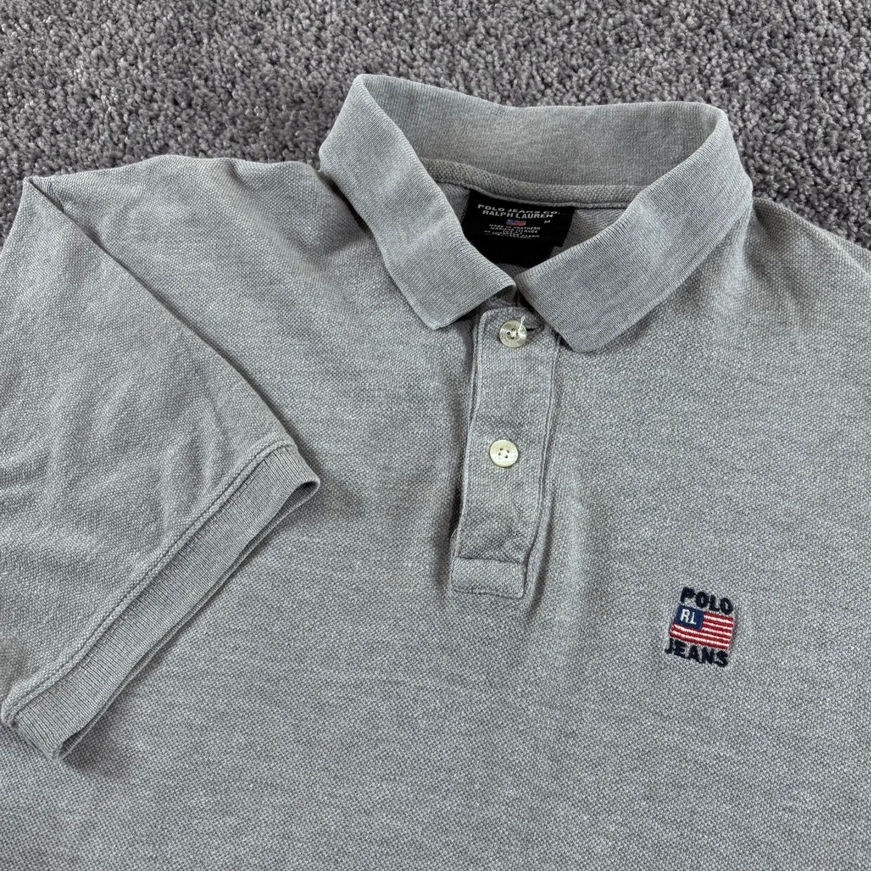 Vintage Vtg Polo Jeans Co Shirt Men M Gray Cotton Embroidered Flag & Collar Size US M / EU 48-50 / 2 - 2 Thumbnail