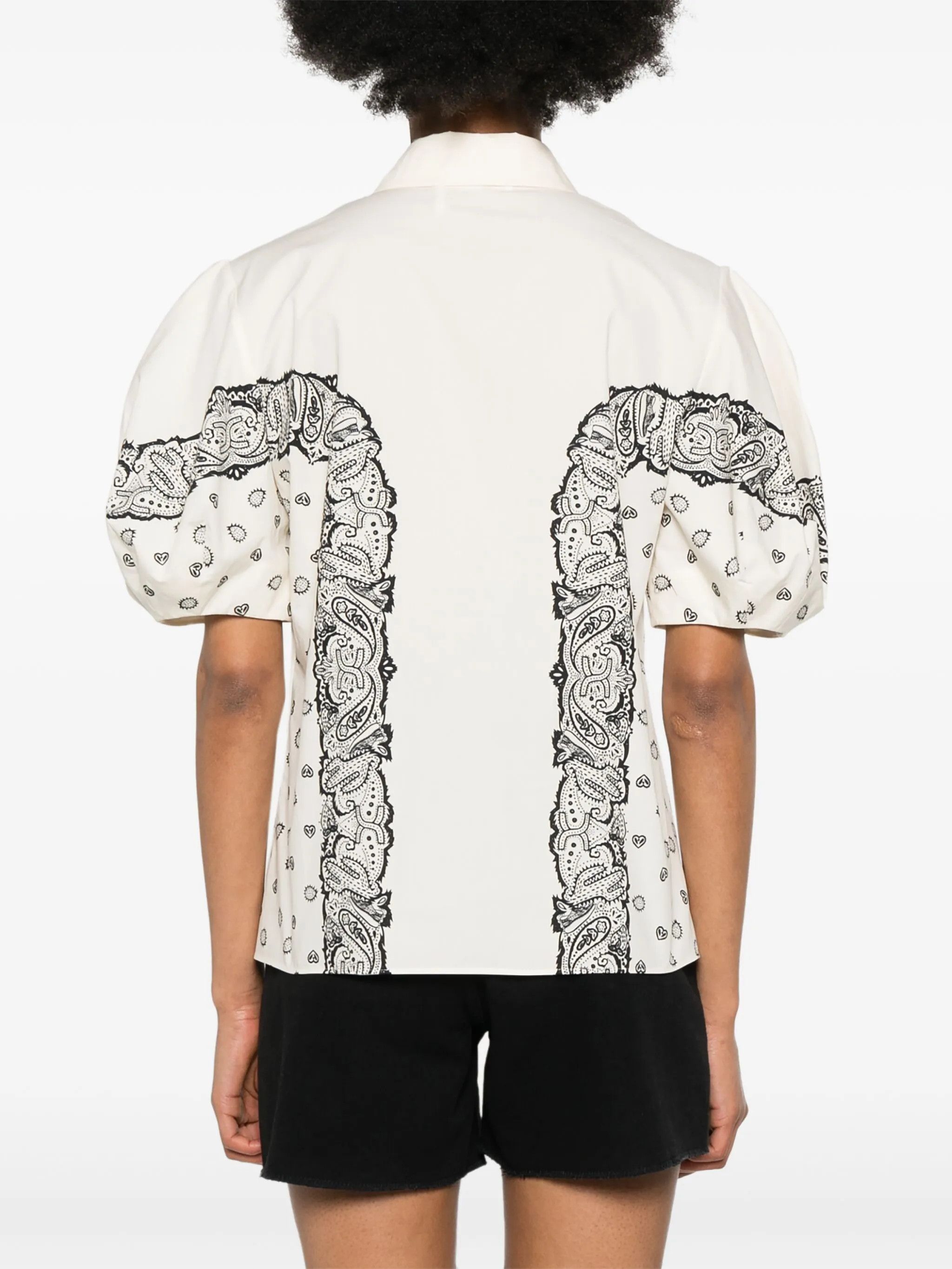 Chloe o1loc1c10425 Bandana Print Cotton Blouse Top in Black/White Size L / US 10 / IT 46 - 4 Thumbnail