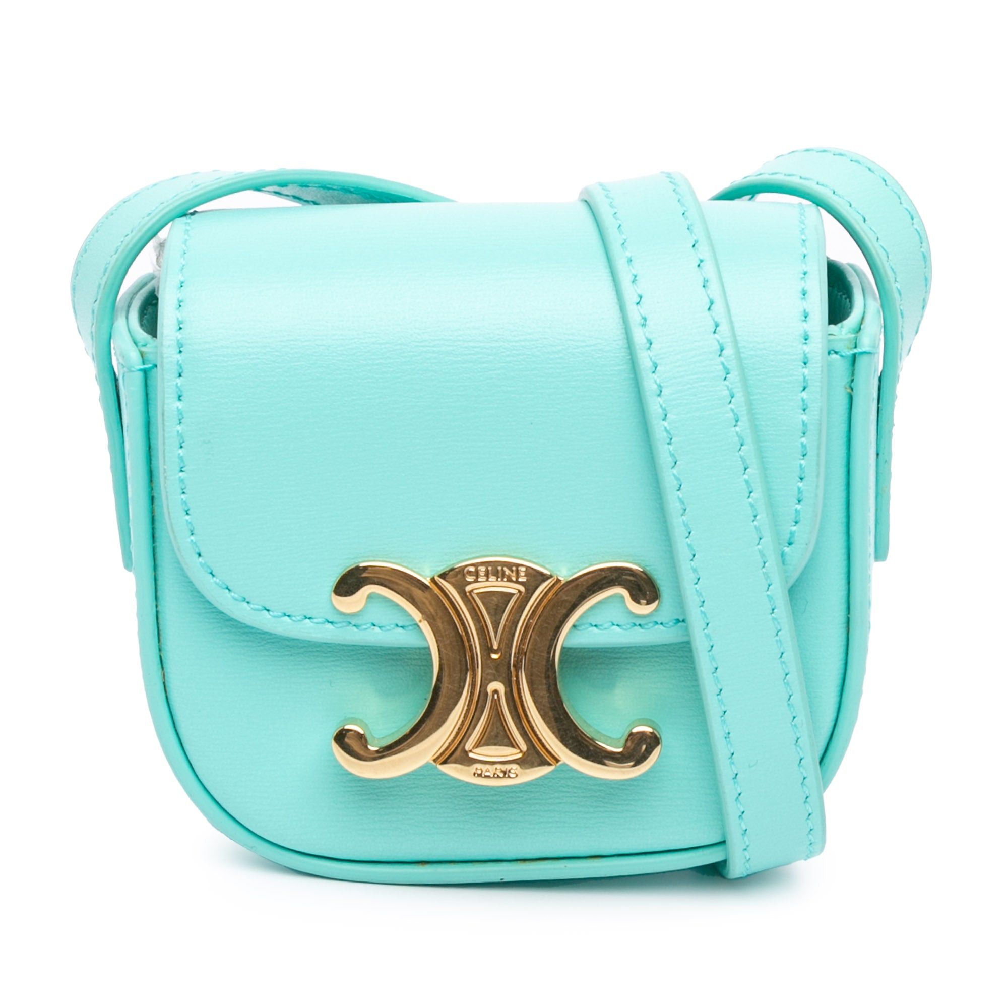 Celine Celine Mini Shiny Calfskin Triomphe Crossbody Blue Size ONE SIZE - 1 Thumbnail