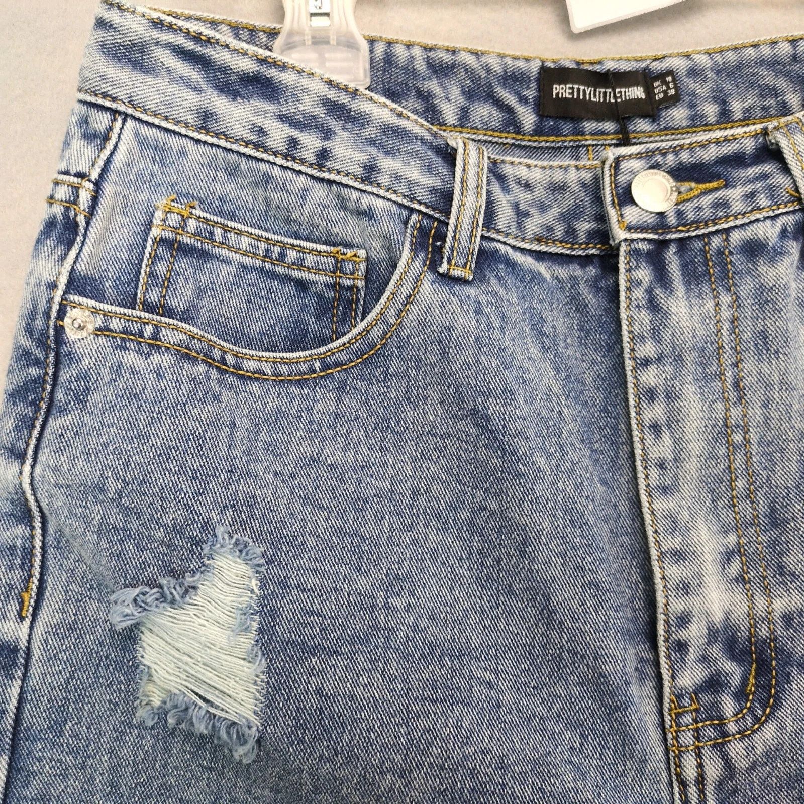 Other PrettyLittleThing Vintage Wash Ripped Longline Jean Shorts 6 Size 28" / US 6 / IT 42 - 9 Thumbnail