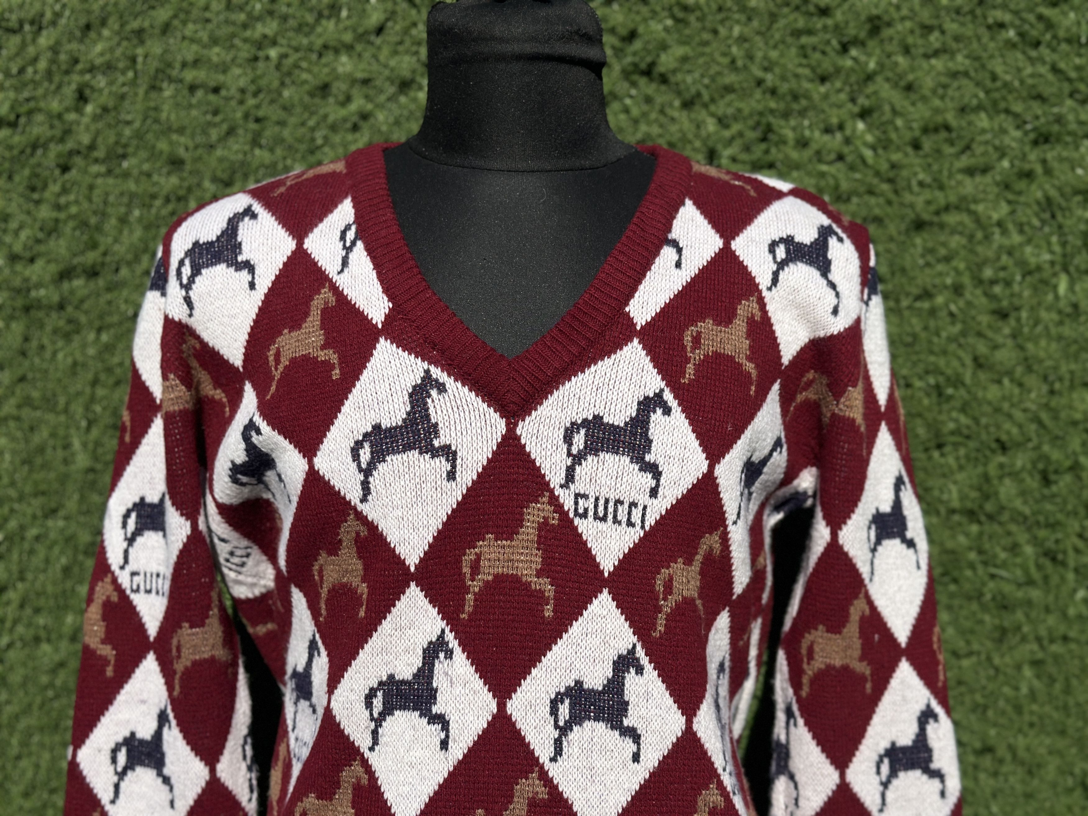 Gucci Rare Gucci Horsebit Argyle Wool Sweater V-Neck Italy Size S Size US S / EU 44-46 / 1 - 2 Thumbnail