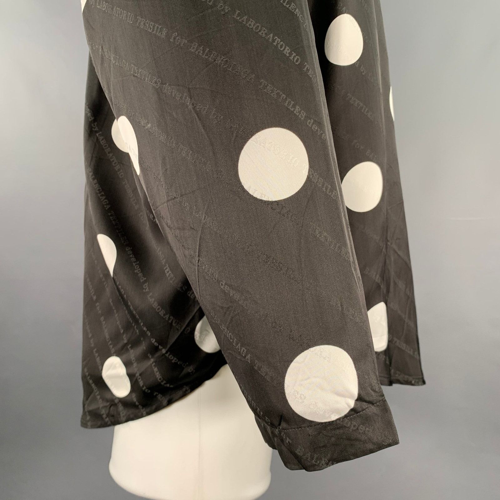 Balenciaga M Black White Polka Dot Viscose Silk Long Sleeve Shirt Size US M / EU 48-50 / 2 - 5 Thumbnail