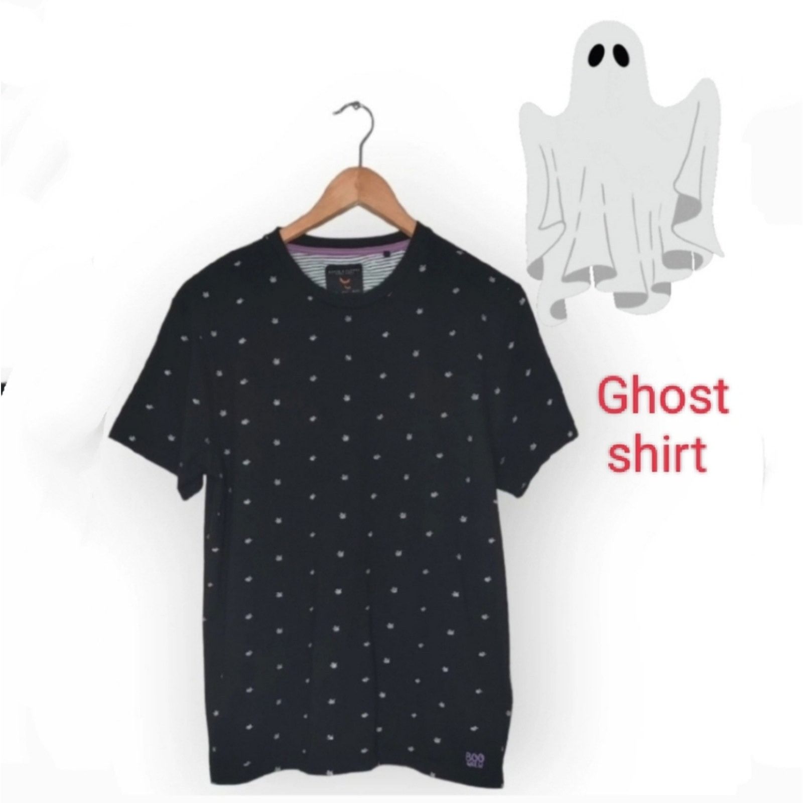 Denim & Co. Denim & Flower Black Halloween Polo Shirt Ghosts BOO Crew Size US L / EU 52-54 / 3 - 2 Thumbnail