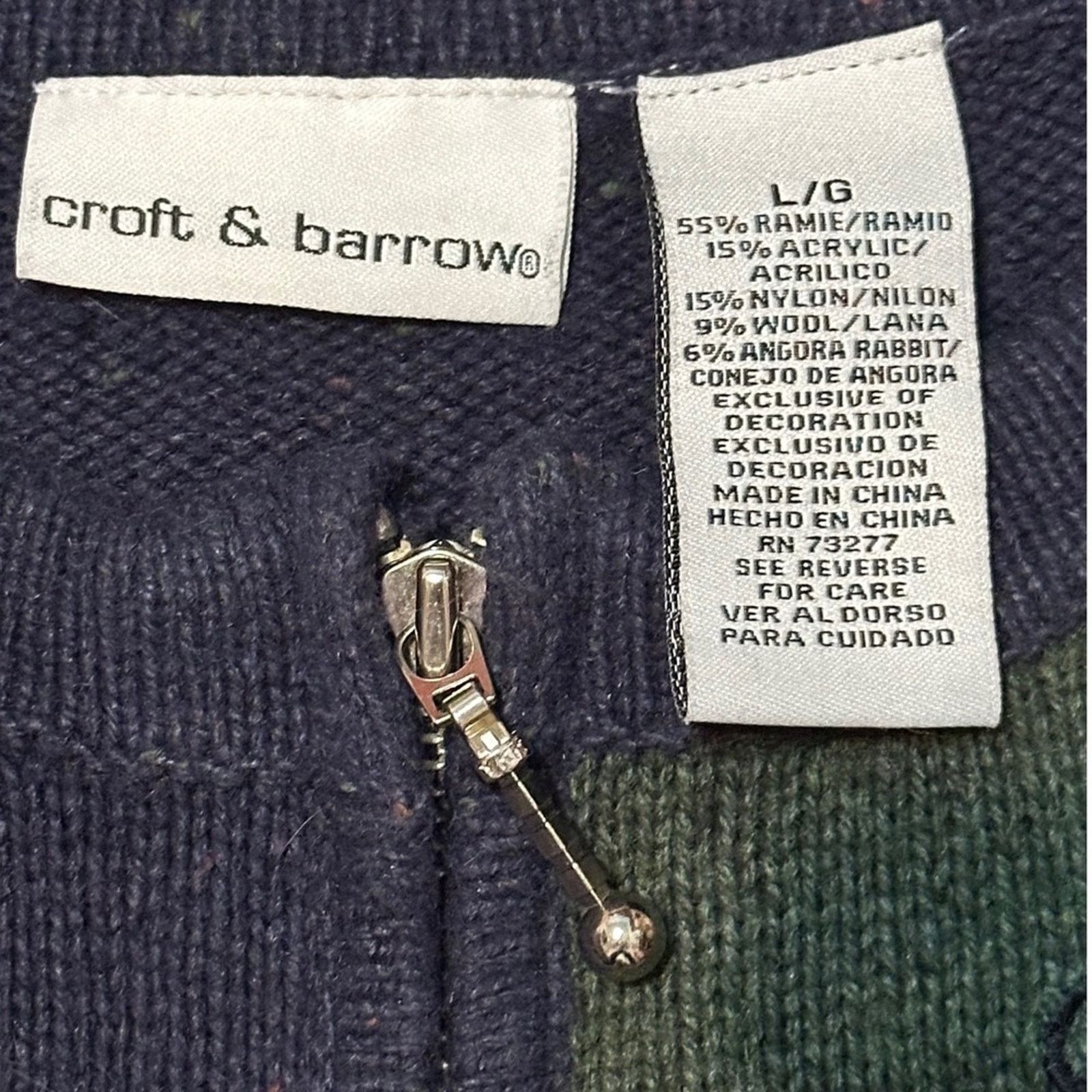 Croft & Barrow × Vintage Womens L G Winter Patchwork Holiday Zip Up Sweater Size L / US 10 / IT 46 - 2 Thumbnail
